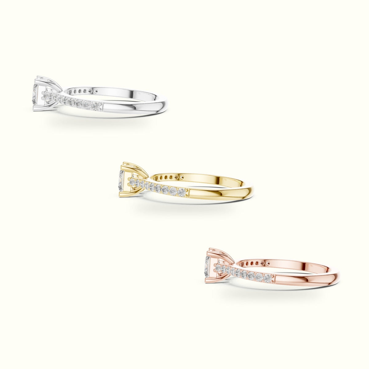 The Princess Basket Solitaire Ring — Rose gold, in yellow, white and rose gold | Crystal N Cuts