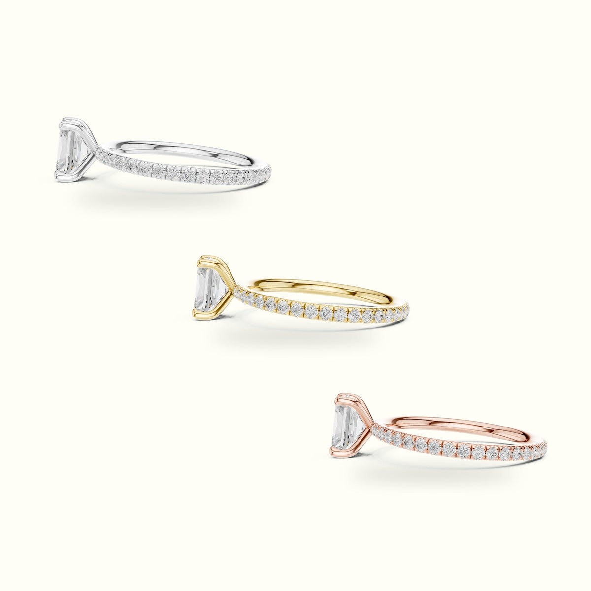 Radiant Peg Head Lab-Grown Diamond Solitaire Ring — Rose gold, in yellow, white and rose gold | Crystal N Cuts
