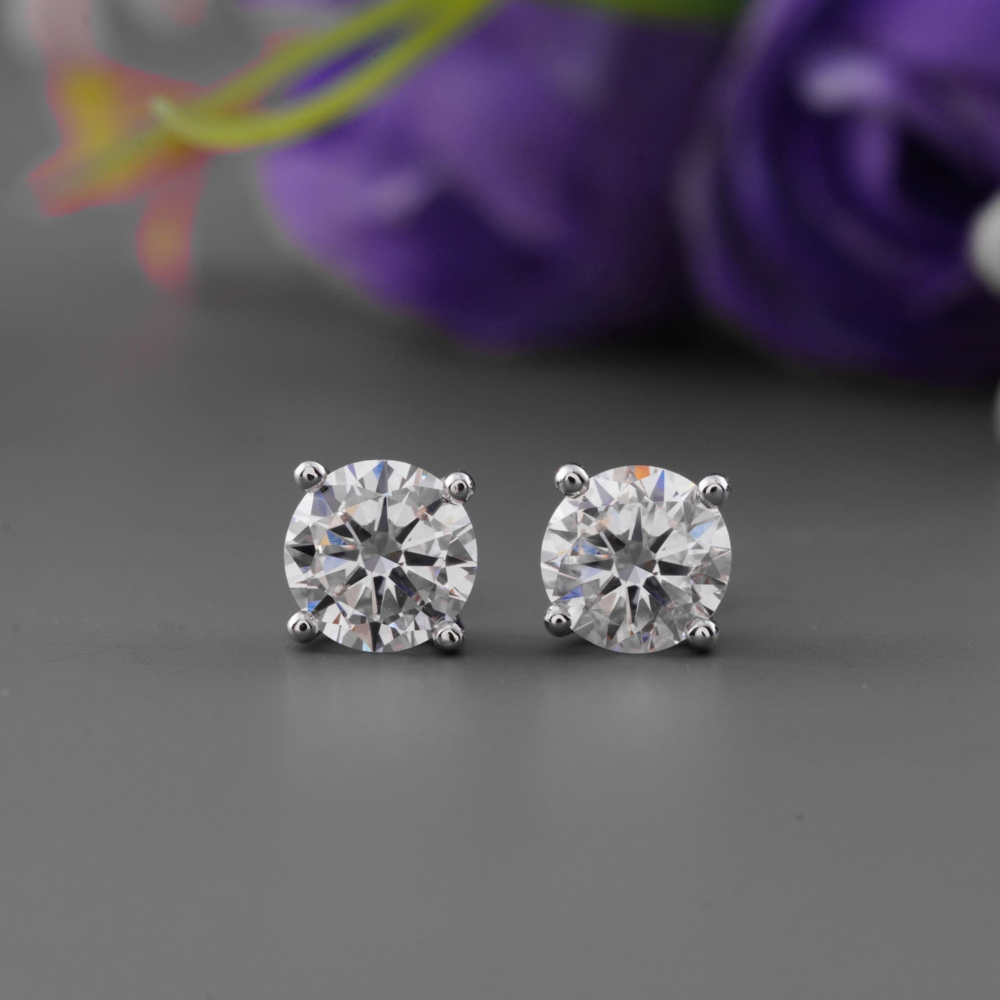 Round Lab Diamond Screw Earring Stud For Girl