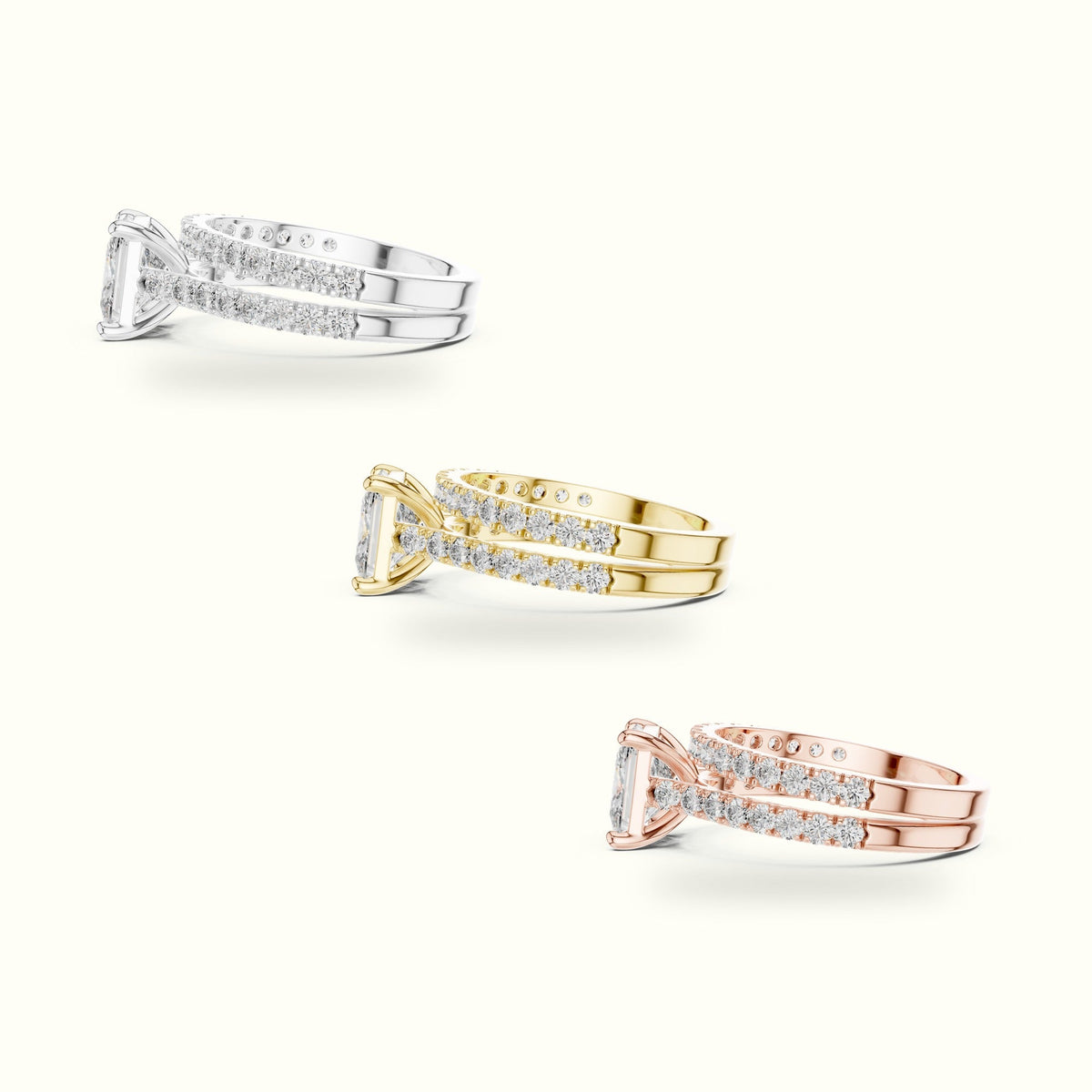 Four-Prong Princess Solitaire Lab-Grown Diamond Ring with Band — Rose gold, in yellow, white and rose gold | Crystal N Cuts