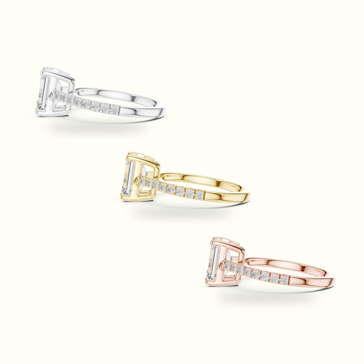 Emerald Lab Grown lab-grown diamond Engagement Ring with Accent-Set Shoulders — Rose gold, in yellow, white and rose gold | Crystal N Cuts