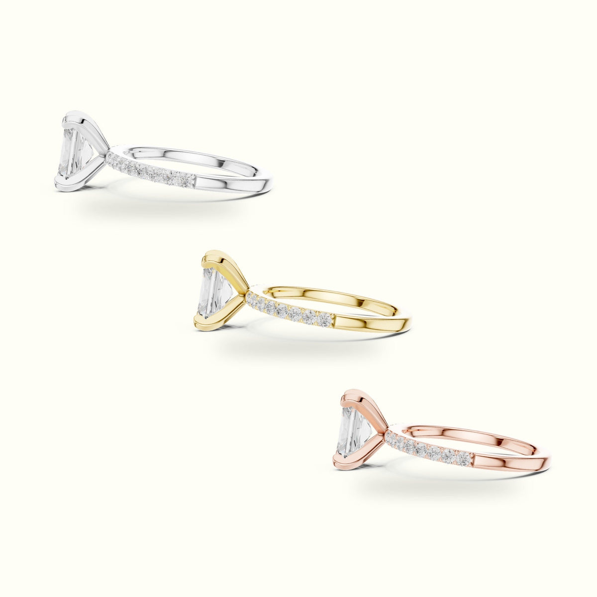 Radiant Corner Prong Lab-Grown Solitaire Ring — Rose gold, in yellow, white and rose gold | Crystal N Cuts