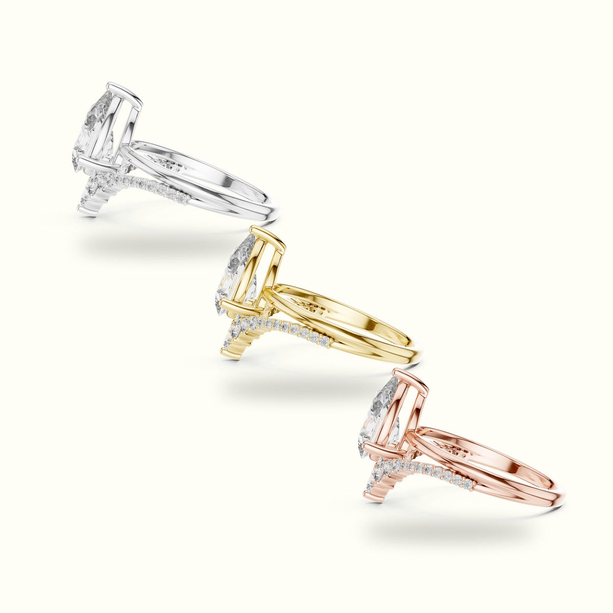 Pear Lab-Grown Diamond Bridal Set Engagement Ring — Rose gold, in yellow, white and rose gold | Crystal N Cuts
