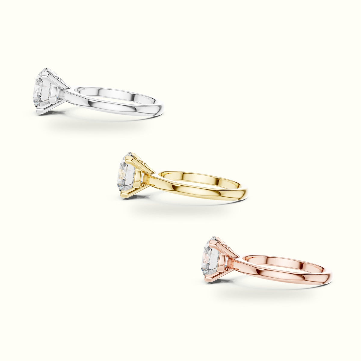 Four-Prong Round Peg Head Lab-Grown Diamond Solitaire Ring — Rose gold, in yellow, white and rose gold | Crystal N Cuts