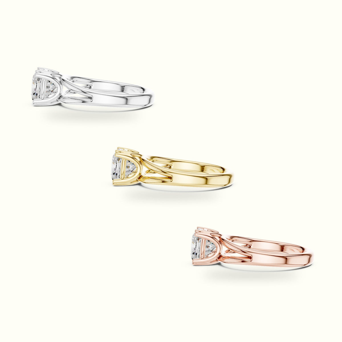 Cushion Split Shoulder Lab-Grown Diamond Solitaire Ring — Rose gold, in yellow, white and rose gold | Crystal N Cuts