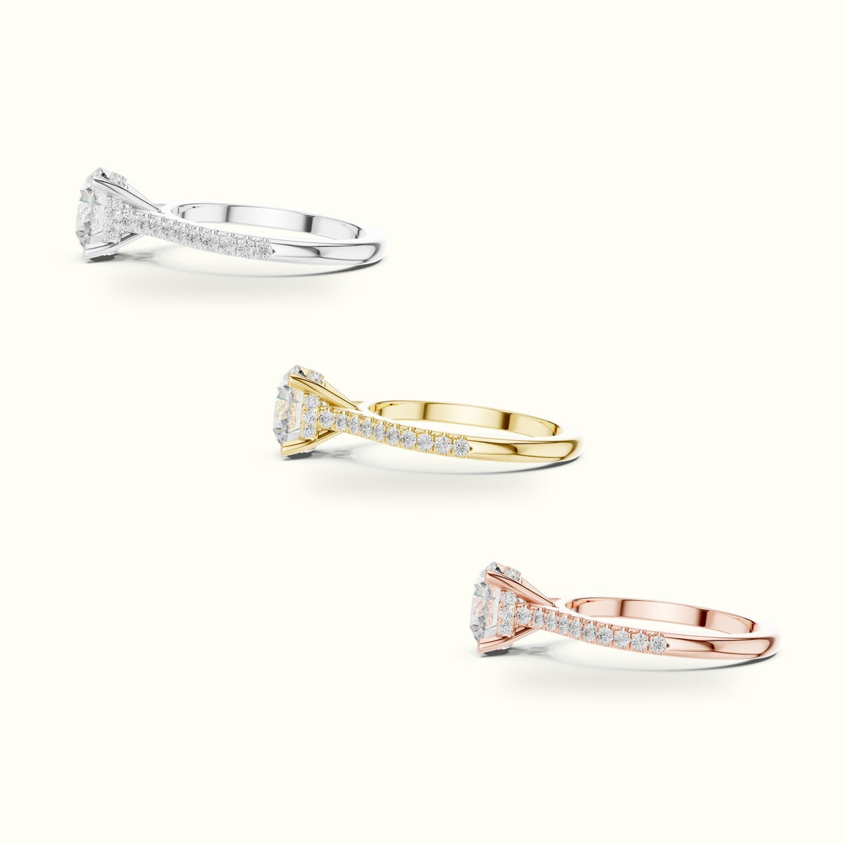 Round Pavé Solitaire Engagement Ring — Rose gold, in yellow, white and rose gold | Crystal N Cuts