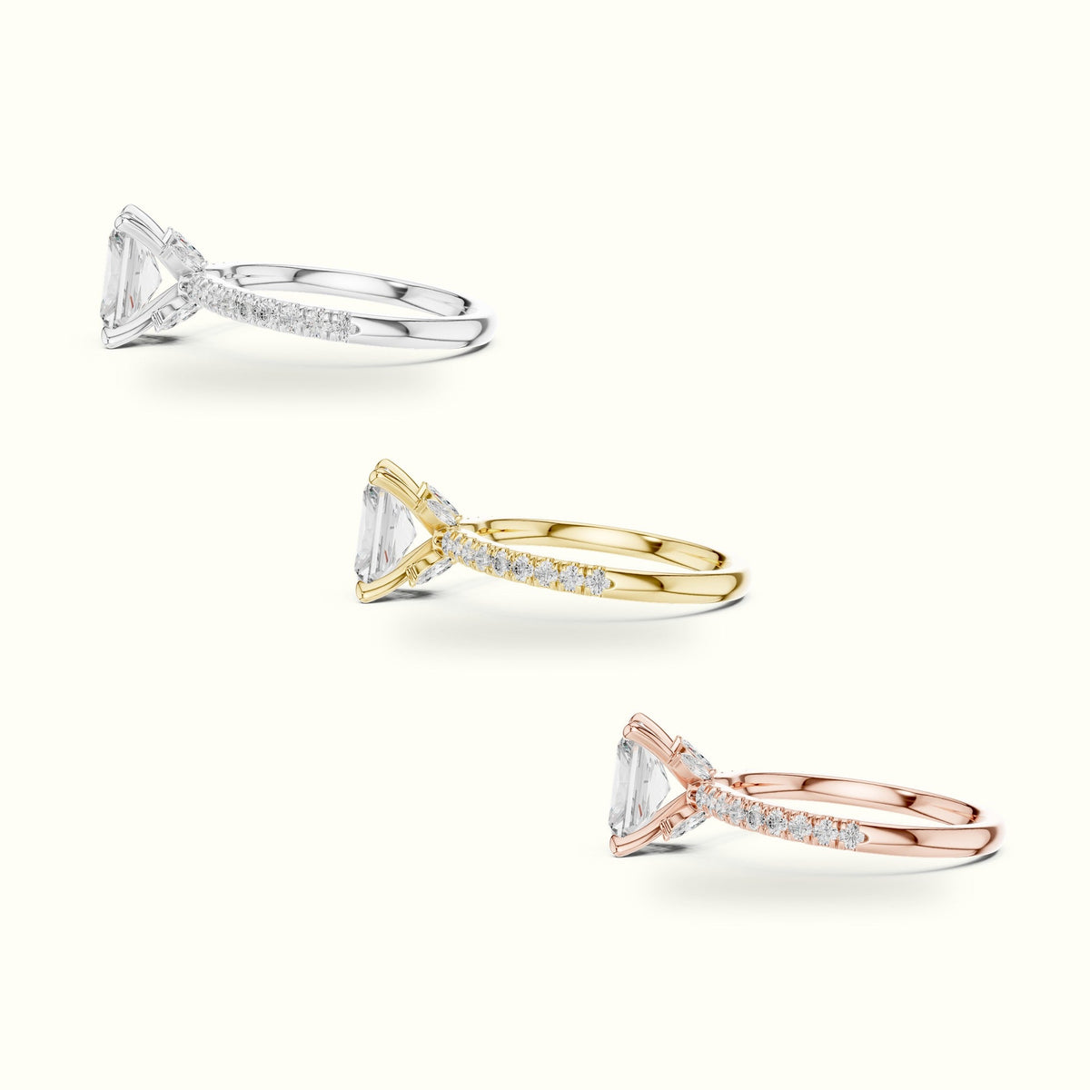 Radiant Cross-Over Hidden Halo Pavé Engagement Ring — Rose gold, in yellow, white and rose gold | Crystal N Cuts