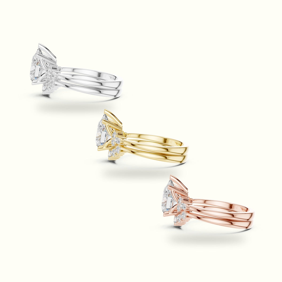 Pear Lab-Grown Diamond Solitaire Ring with Band — Rose gold, in yellow, white and rose gold | Crystal N Cuts