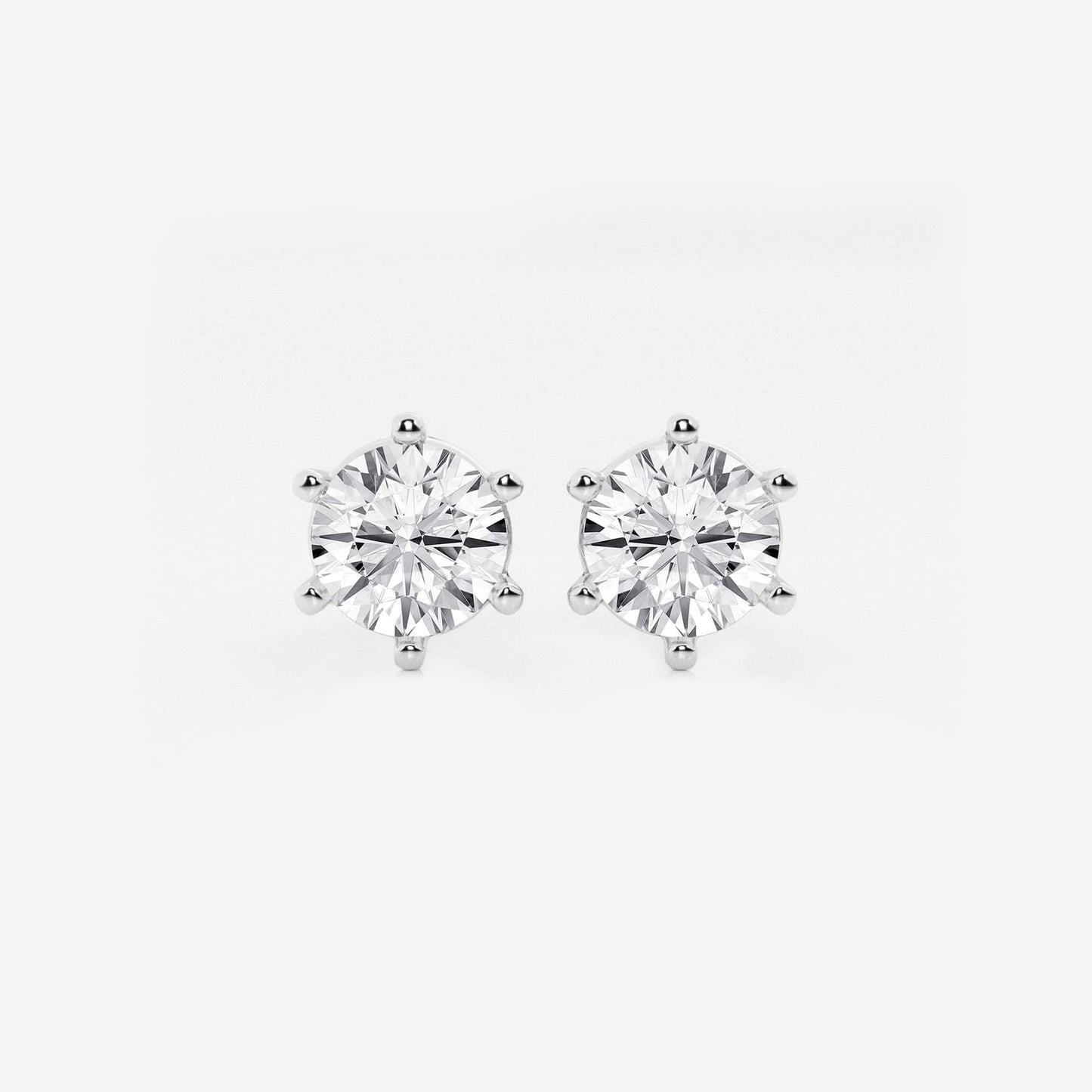 14K Yellow Gold 1 Carat Round Brilliant Lab-Grown Diamond Stud Earrings with Classic, Six-Prong Setting