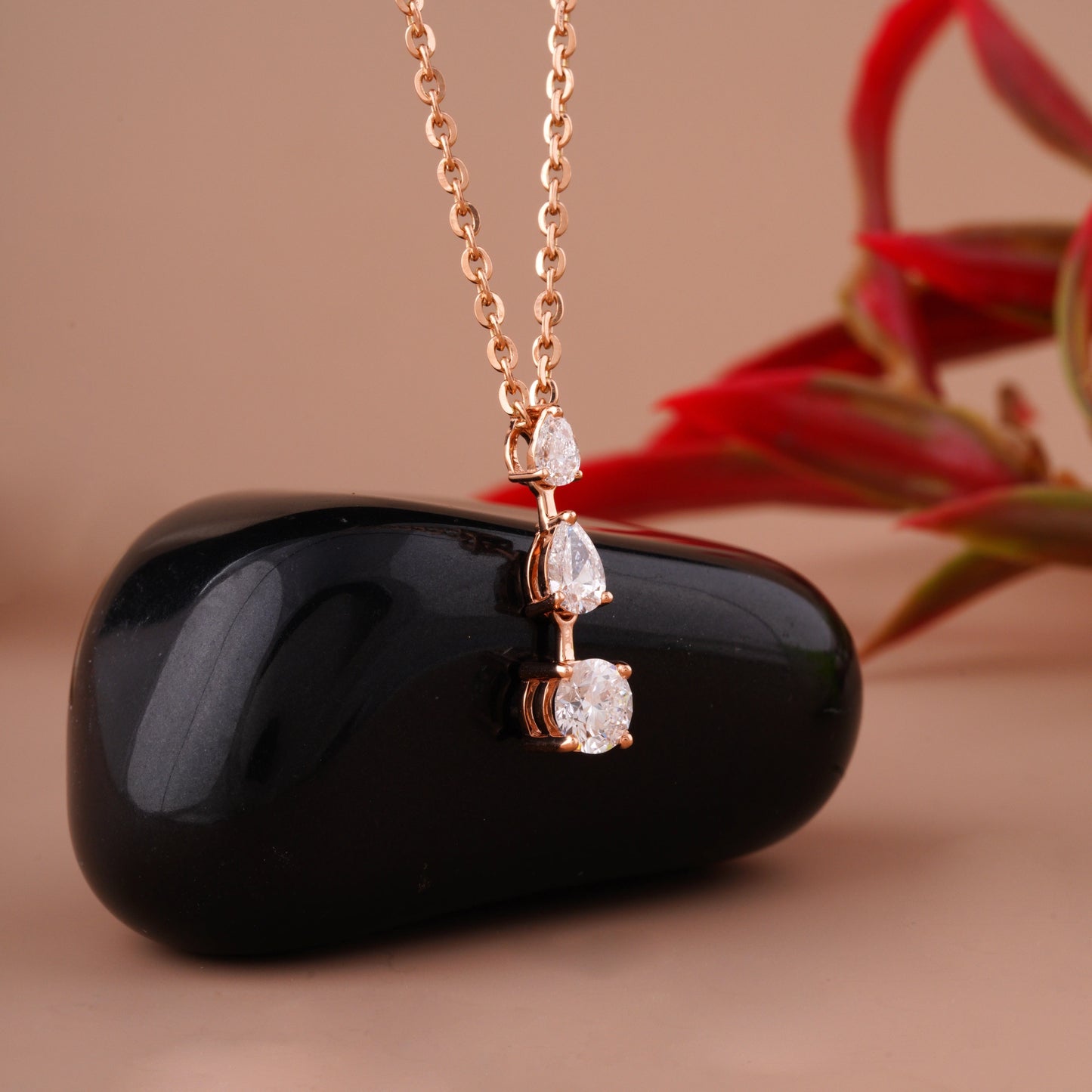 Bar Pear and Round Diamond Necklace