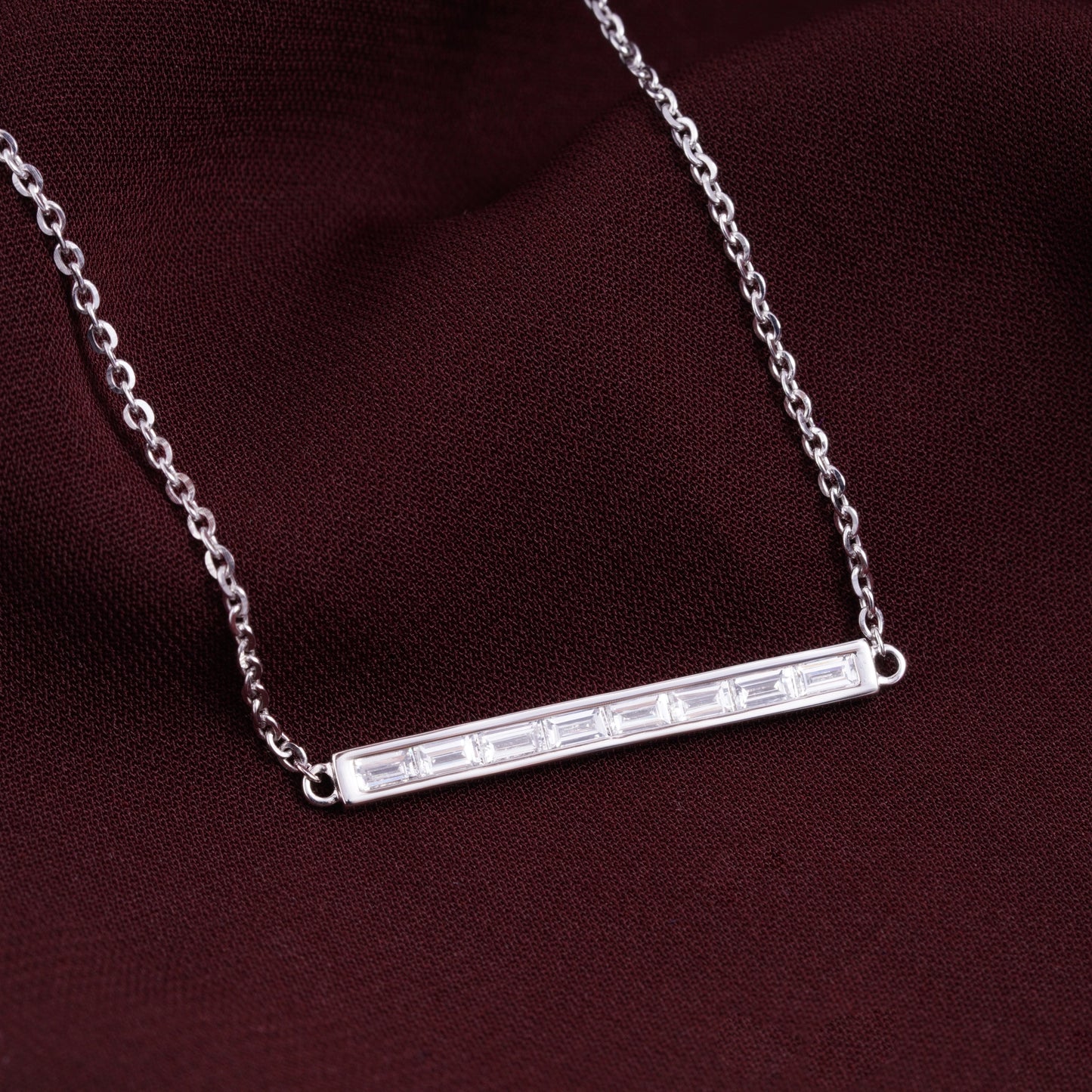 Bar Necklace with Baguette Lab Grown Diamonds
