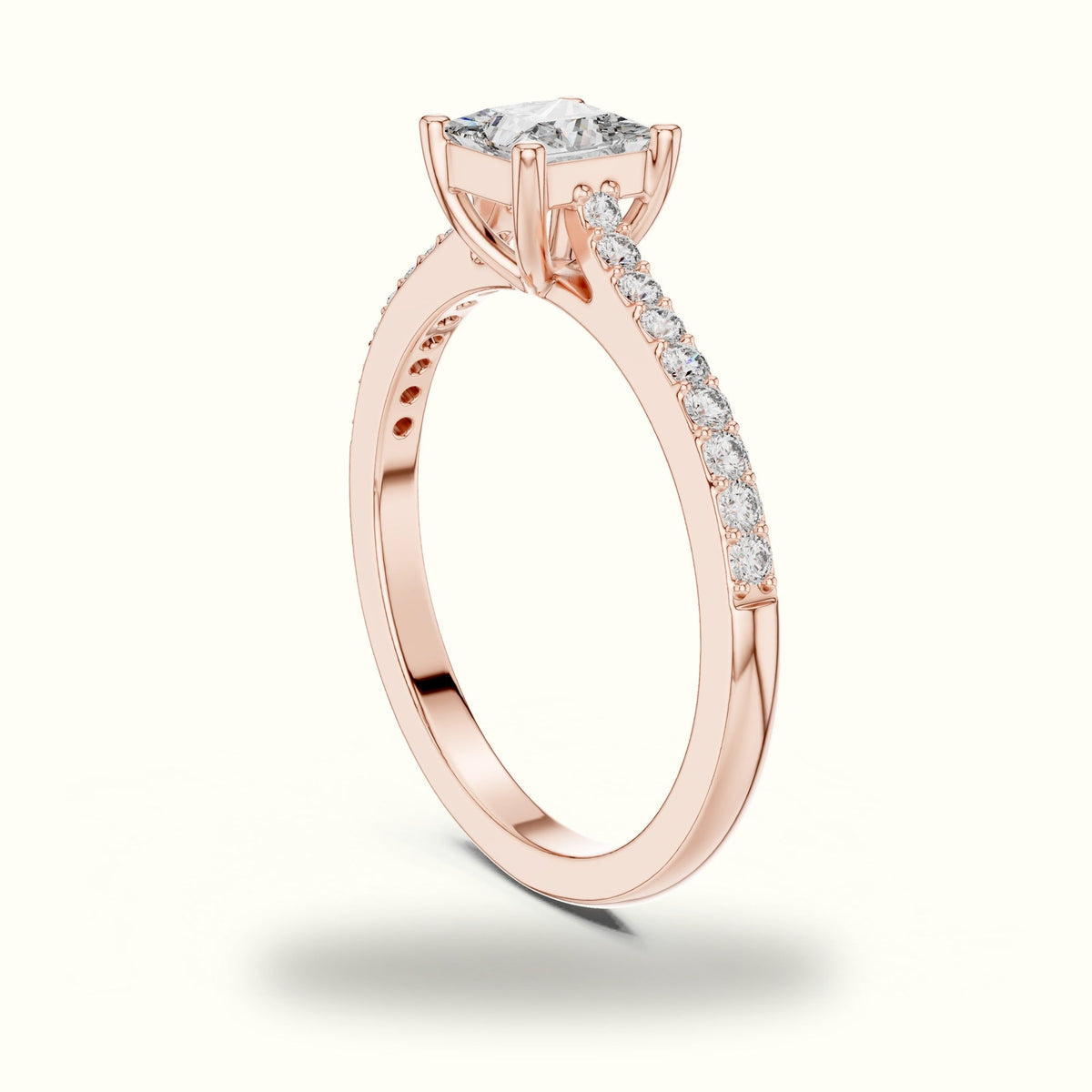 The Princess Basket Solitaire Ring — Rose gold, view 1 | Crystal N Cuts