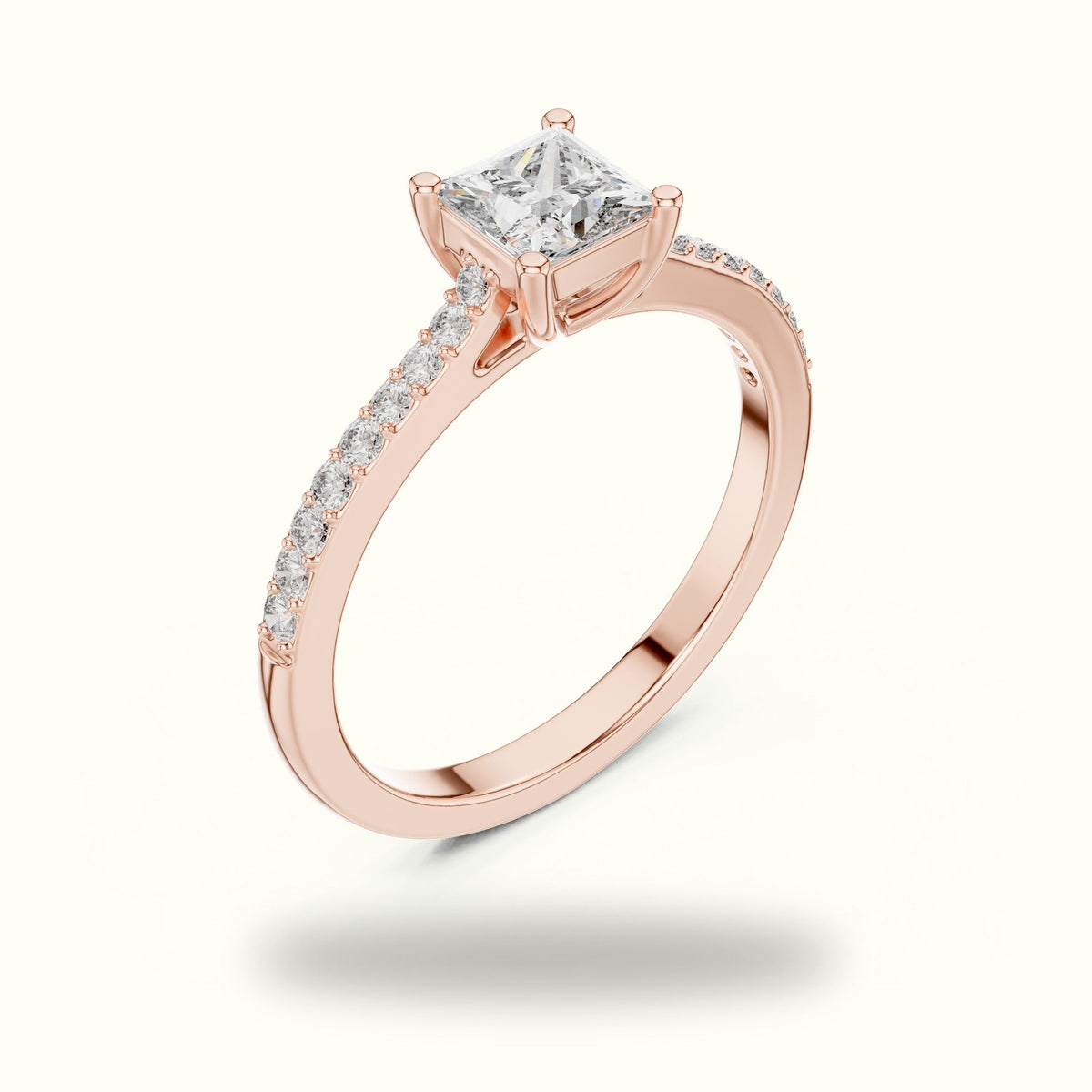 The Princess Basket Solitaire Ring — Rose gold, view 2 | Crystal N Cuts