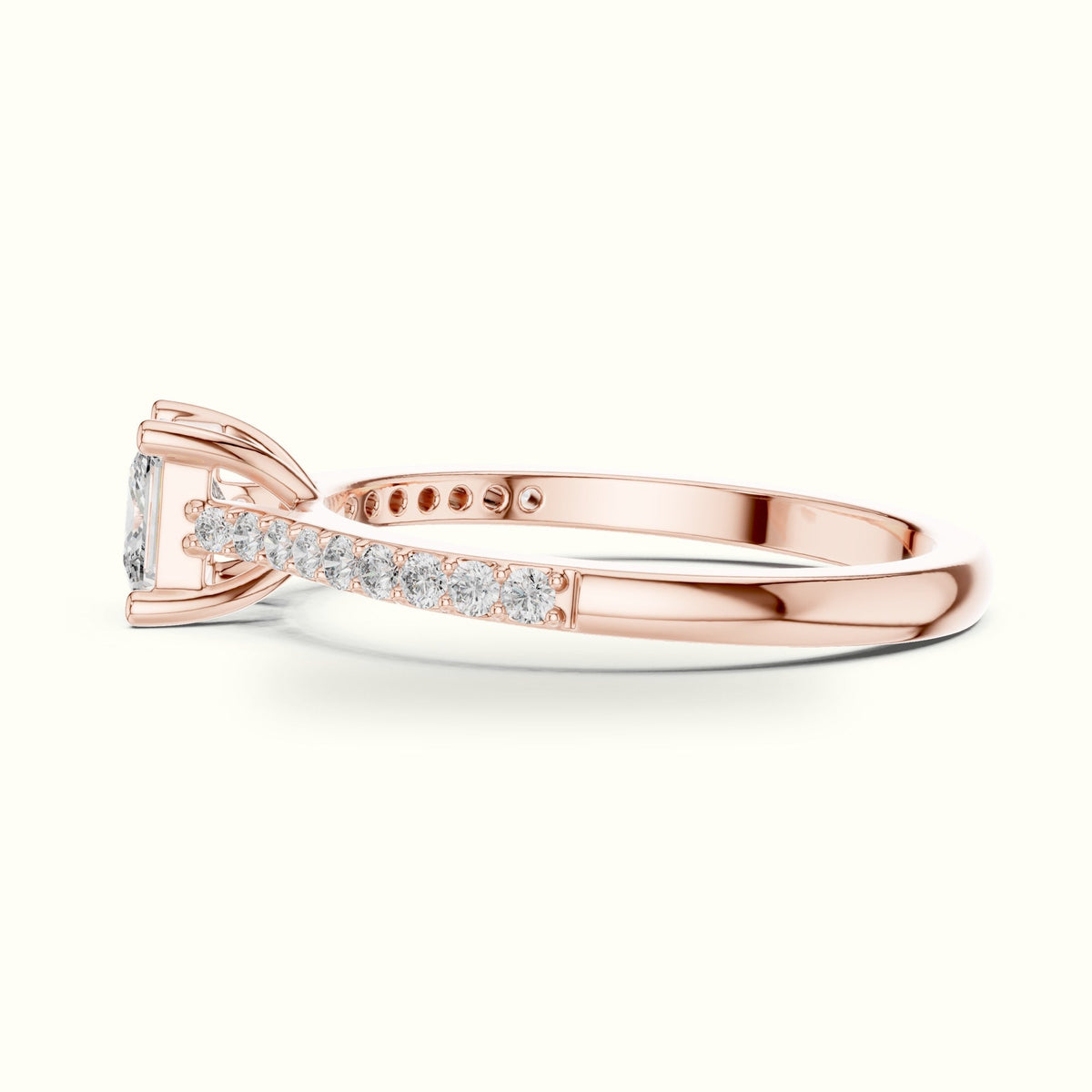 The Princess Basket Solitaire Ring — Rose gold, view 3 | Crystal N Cuts