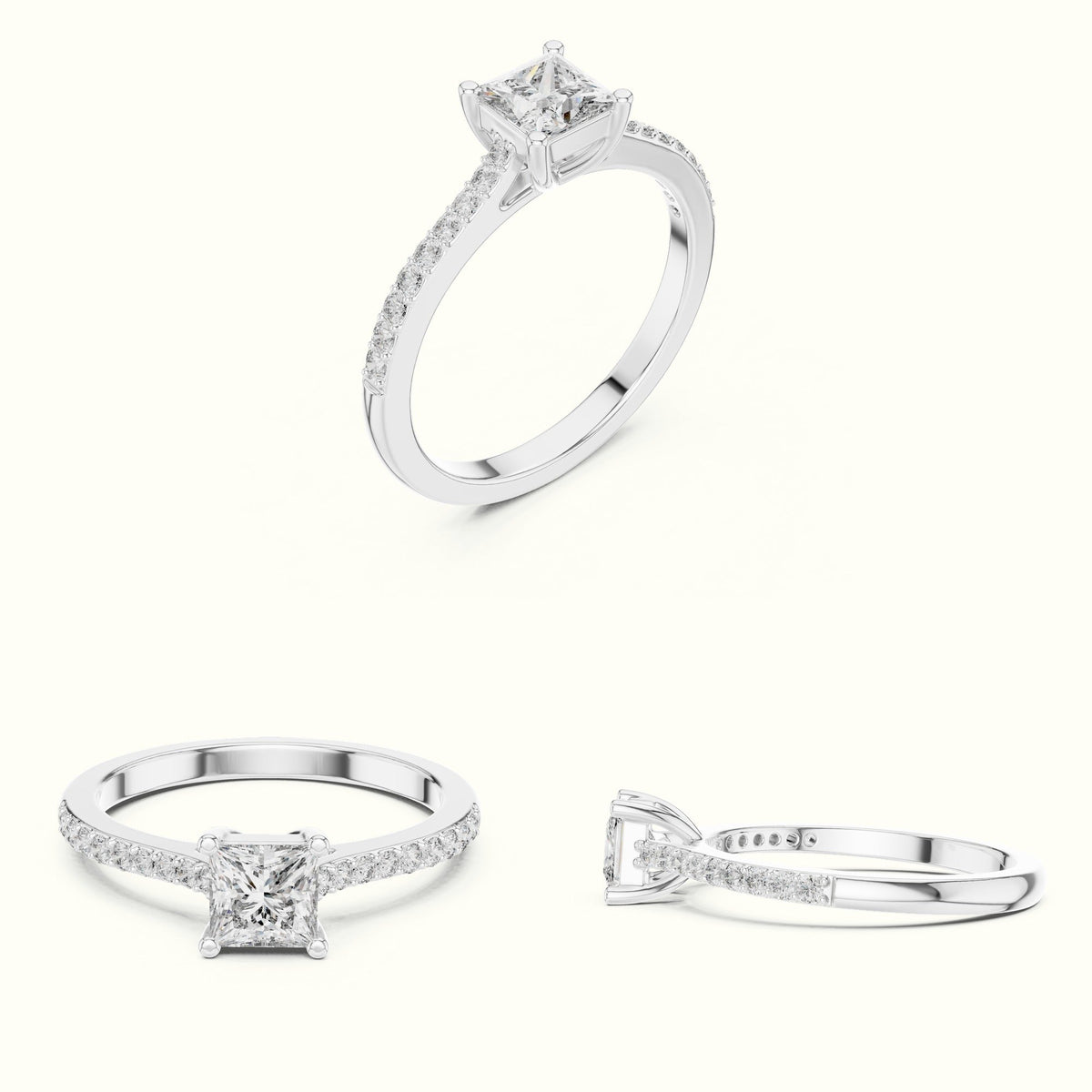 The Princess Basket Solitaire Ring — White gold, on the hand | Crystal N Cuts