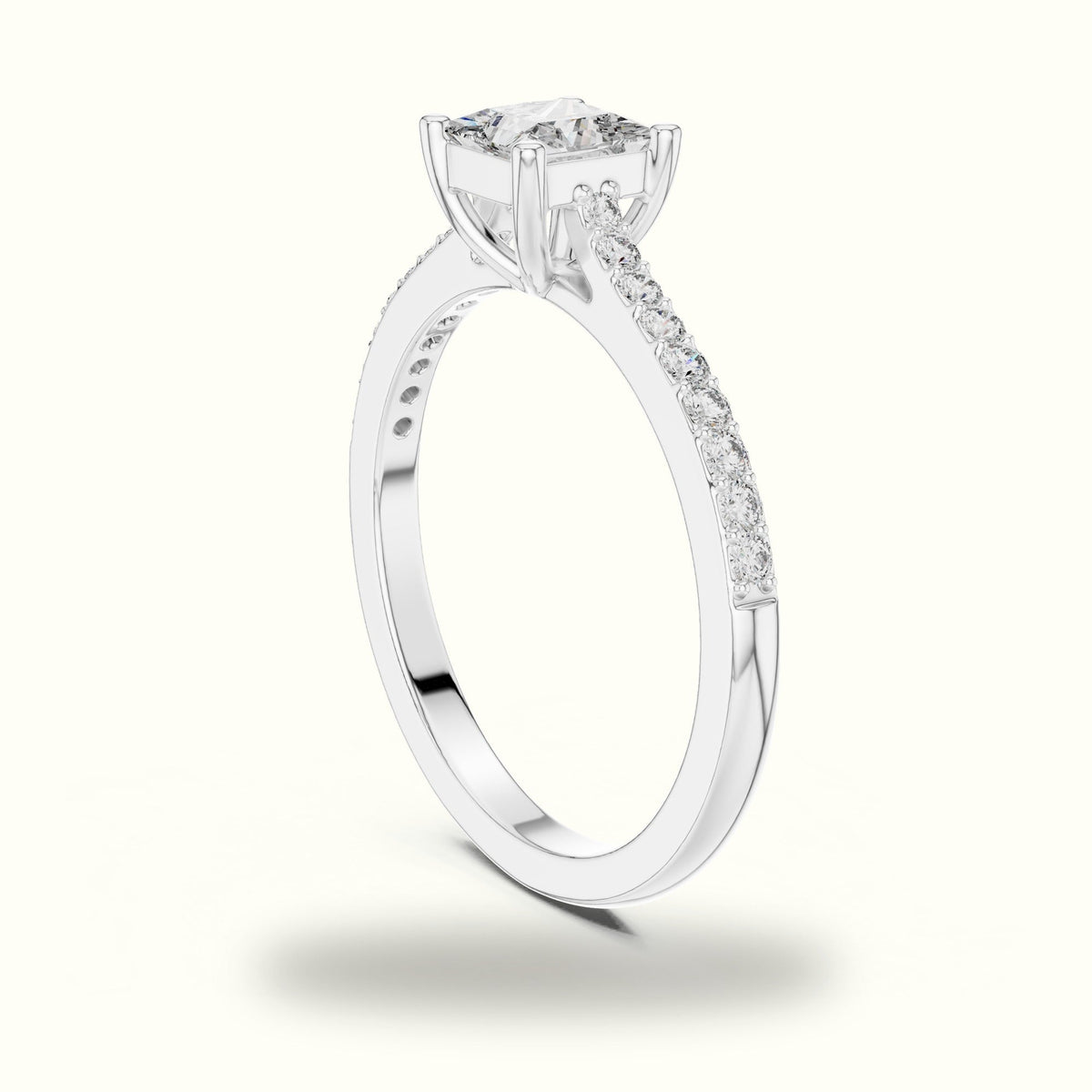 The Princess Basket Solitaire Ring — White gold, view 1 | Crystal N Cuts