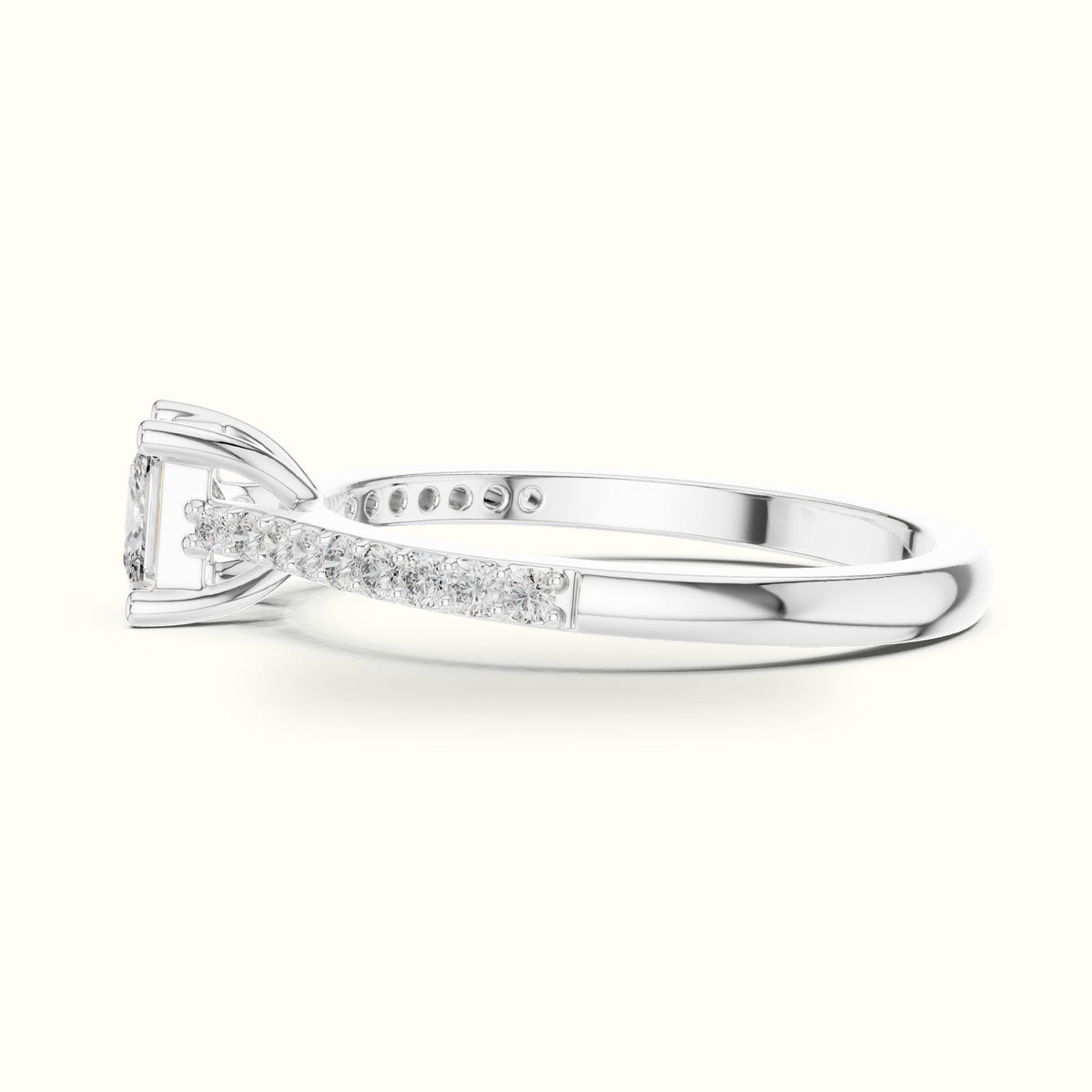 The Princess Basket Solitaire Ring — White gold, view 3 | Crystal N Cuts