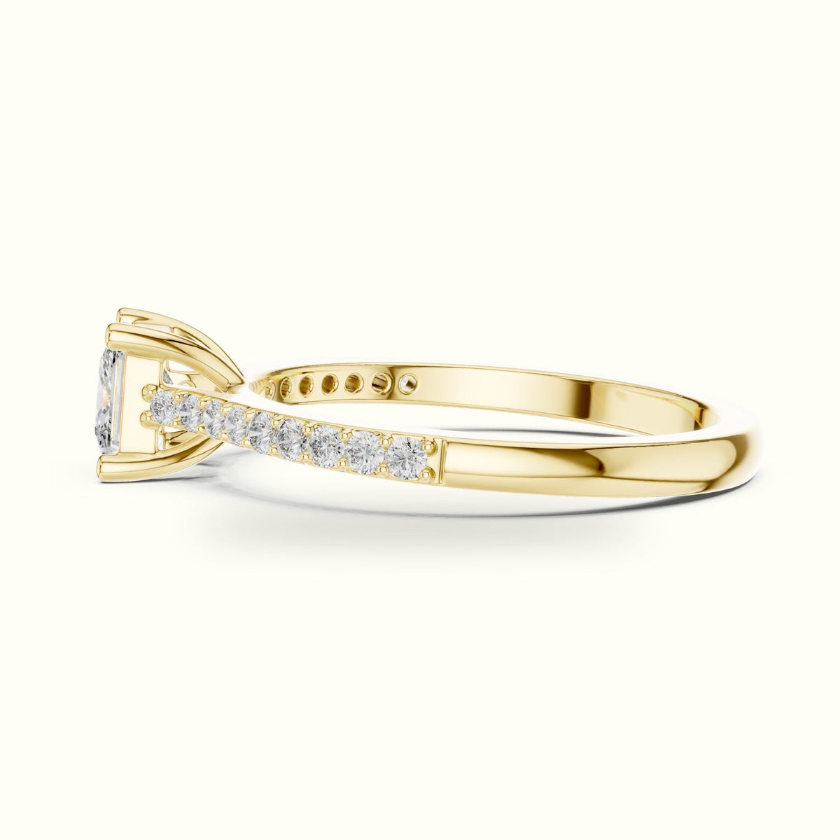 The Princess Basket Solitaire Ring — Yellow gold, view 3 | Crystal N Cuts