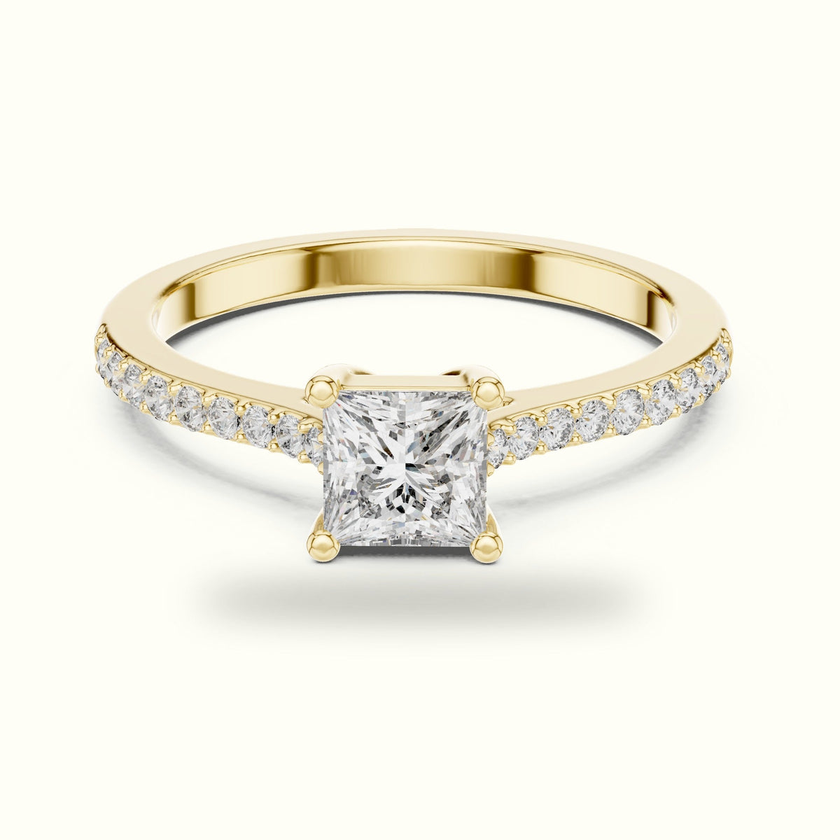 The Princess Basket Solitaire Ring — Yellow gold, front view | Crystal N Cuts