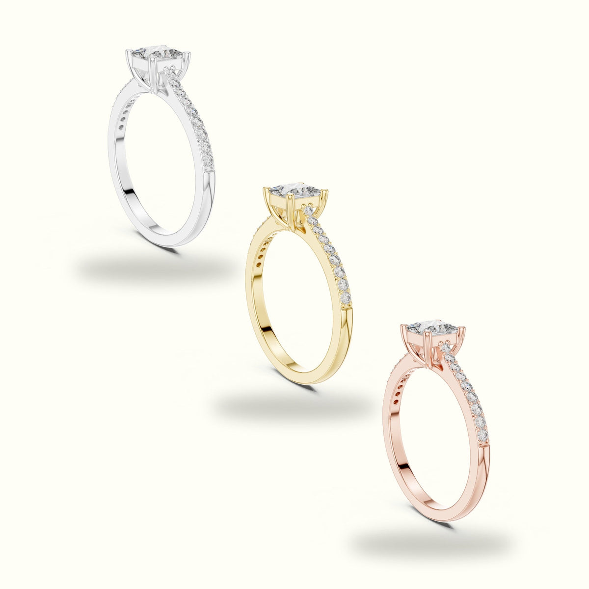The Princess Basket Solitaire Ring — Rose gold, in yellow, white and rose gold | Crystal N Cuts
