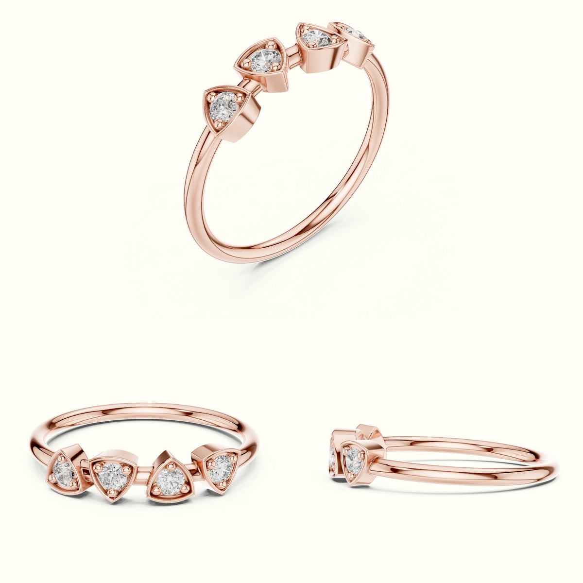 Round Station Lab-Grown Diamond Multi-Stone Ring — Rose gold, on the hand | Crystal N Cuts