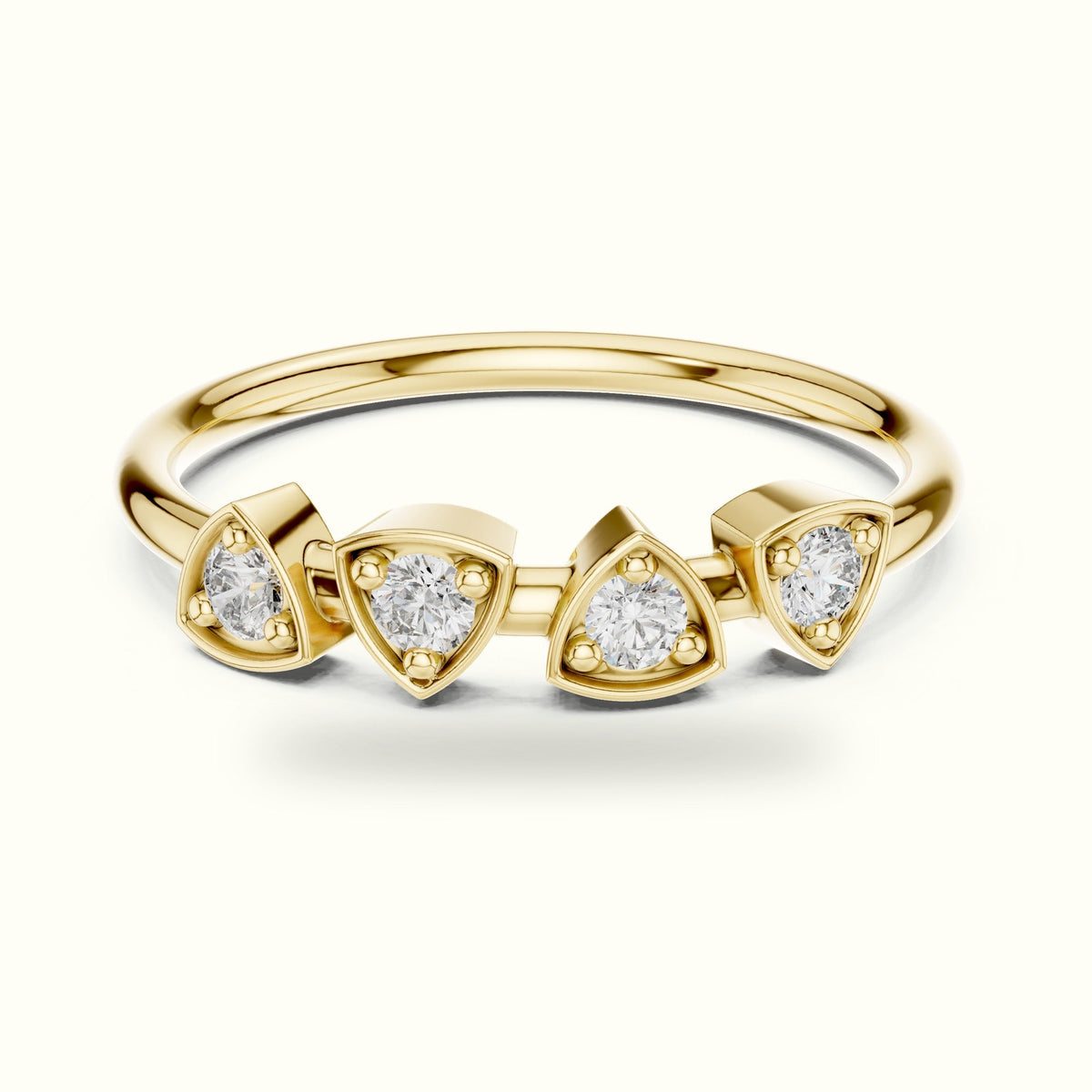 Round Station Lab-Grown Diamond Multi-Stone Ring — Yellow gold, front view | Crystal N Cuts