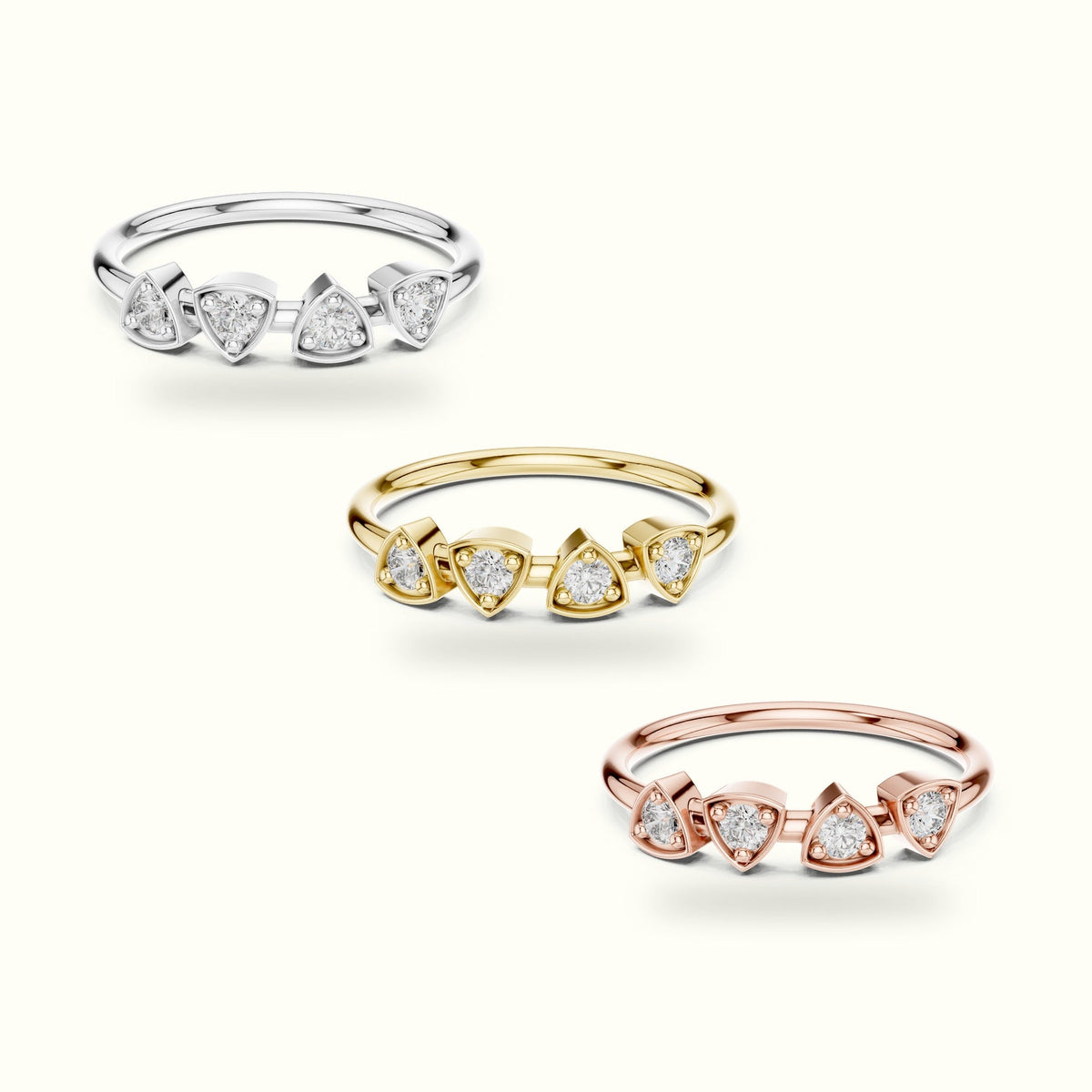Round Station Lab-Grown Diamond Multi-Stone Ring — Yellow gold, front view | Crystal N Cuts
