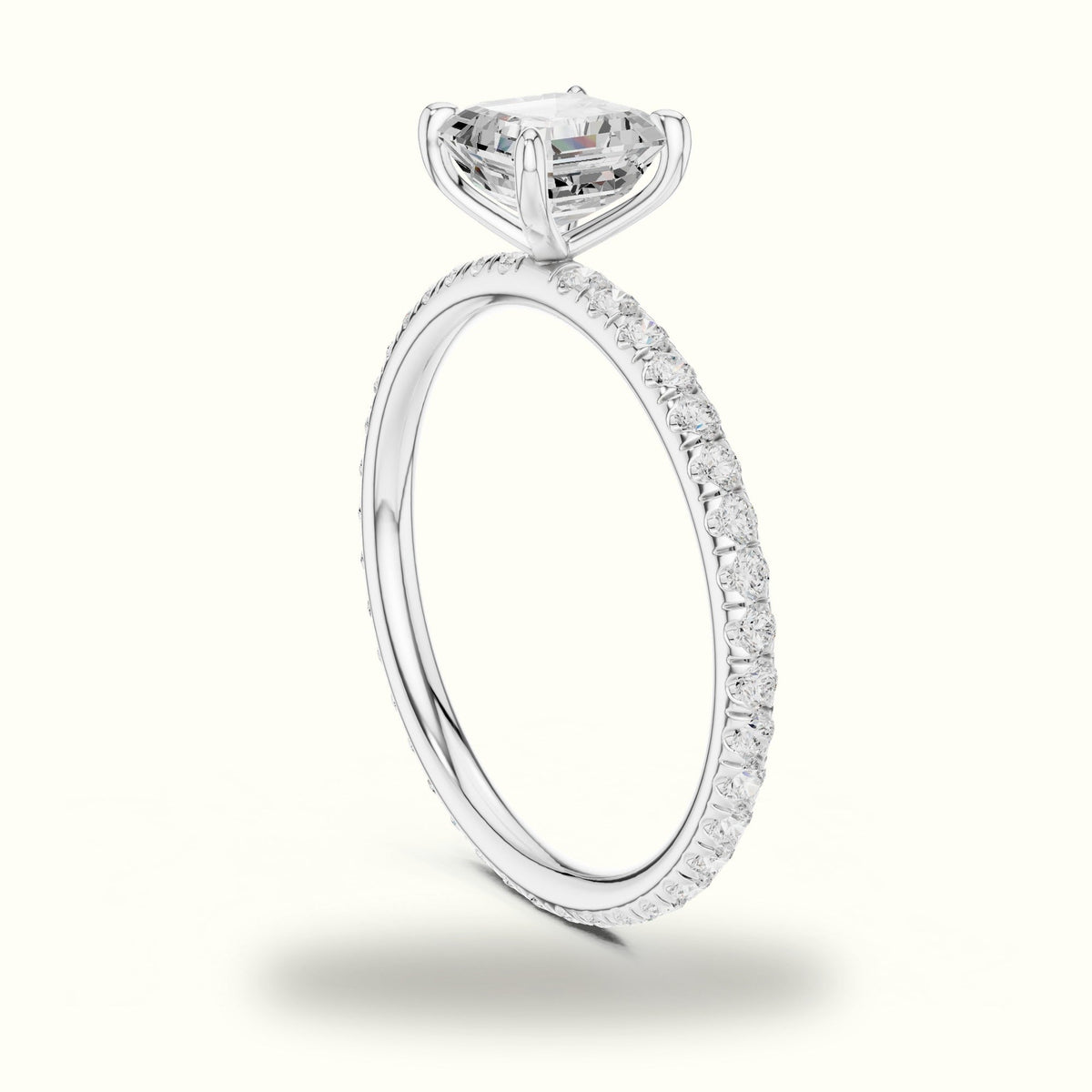 Four-Prong Asscher Lab-Grown Diamond Solitaire Ring — White gold, view 1 | Crystal N Cuts