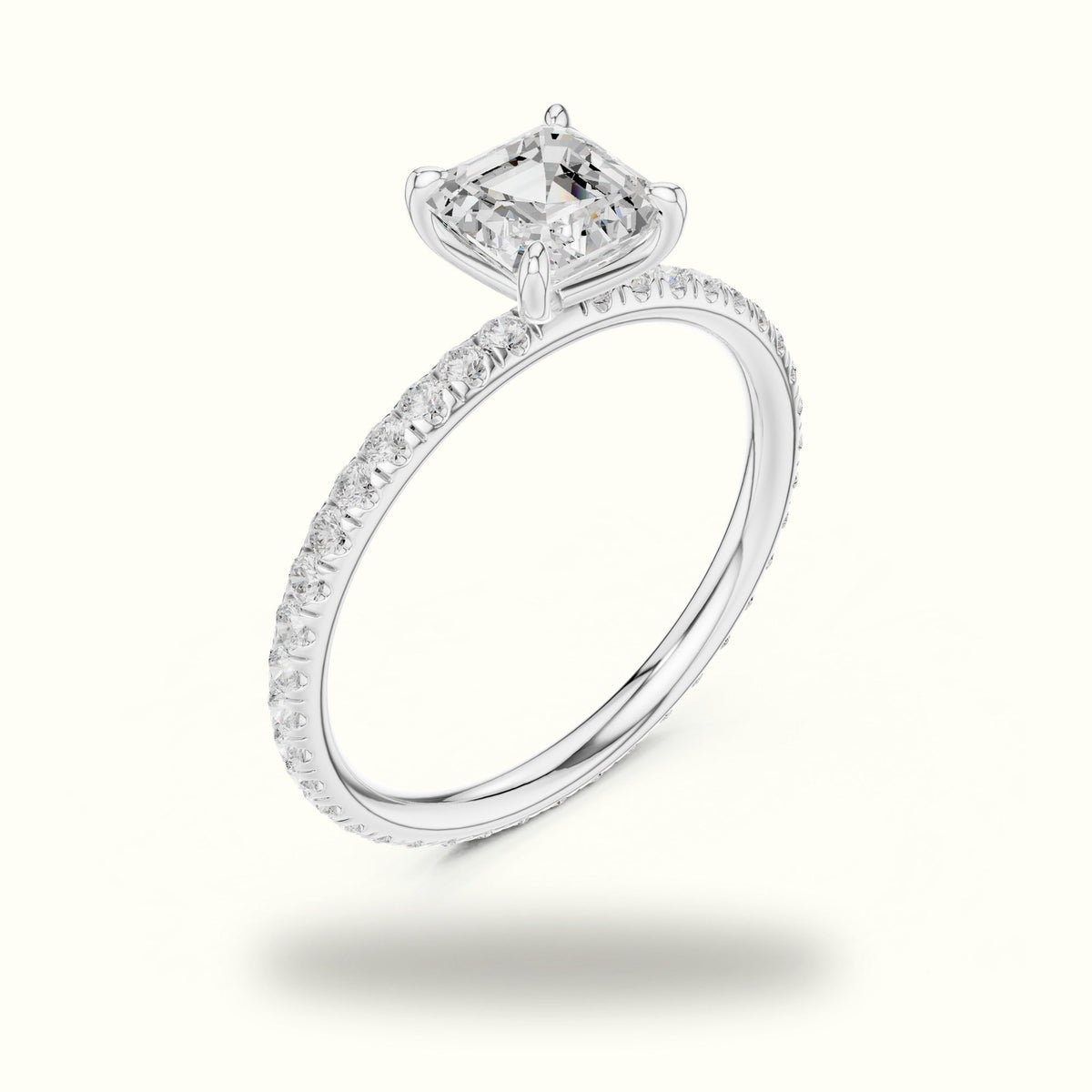 Four-Prong Asscher Lab-Grown Diamond Solitaire Ring — White gold, view 2 | Crystal N Cuts
