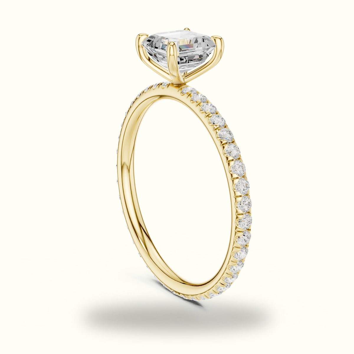 Four-Prong Asscher Lab-Grown Diamond Solitaire Ring — Yellow gold, view 1 | Crystal N Cuts