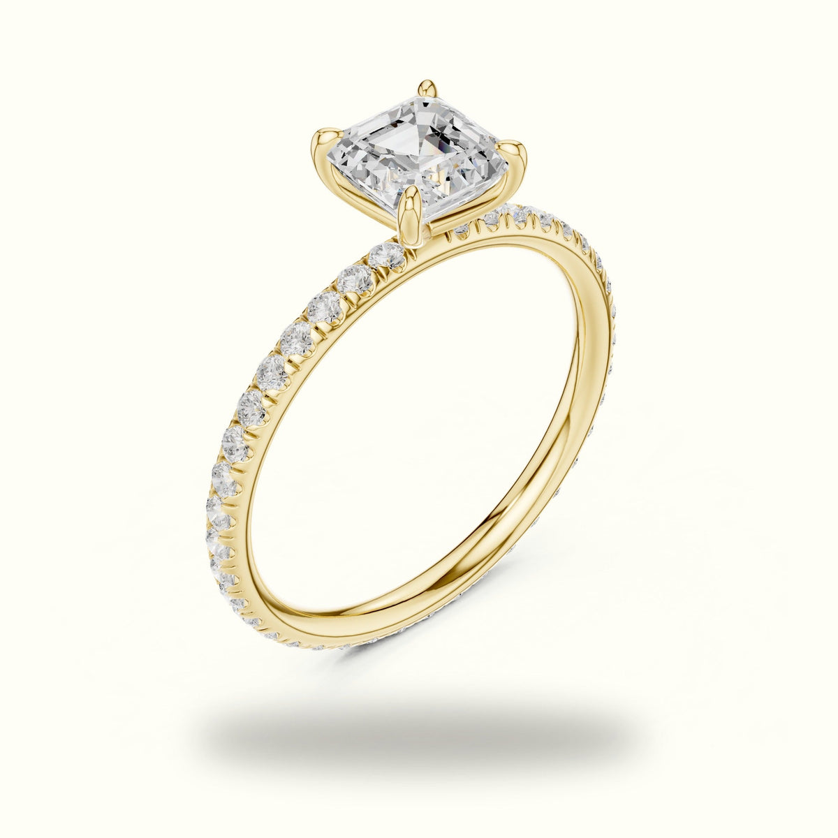 Four-Prong Asscher Lab-Grown Diamond Solitaire Ring — Yellow gold, view 2 | Crystal N Cuts