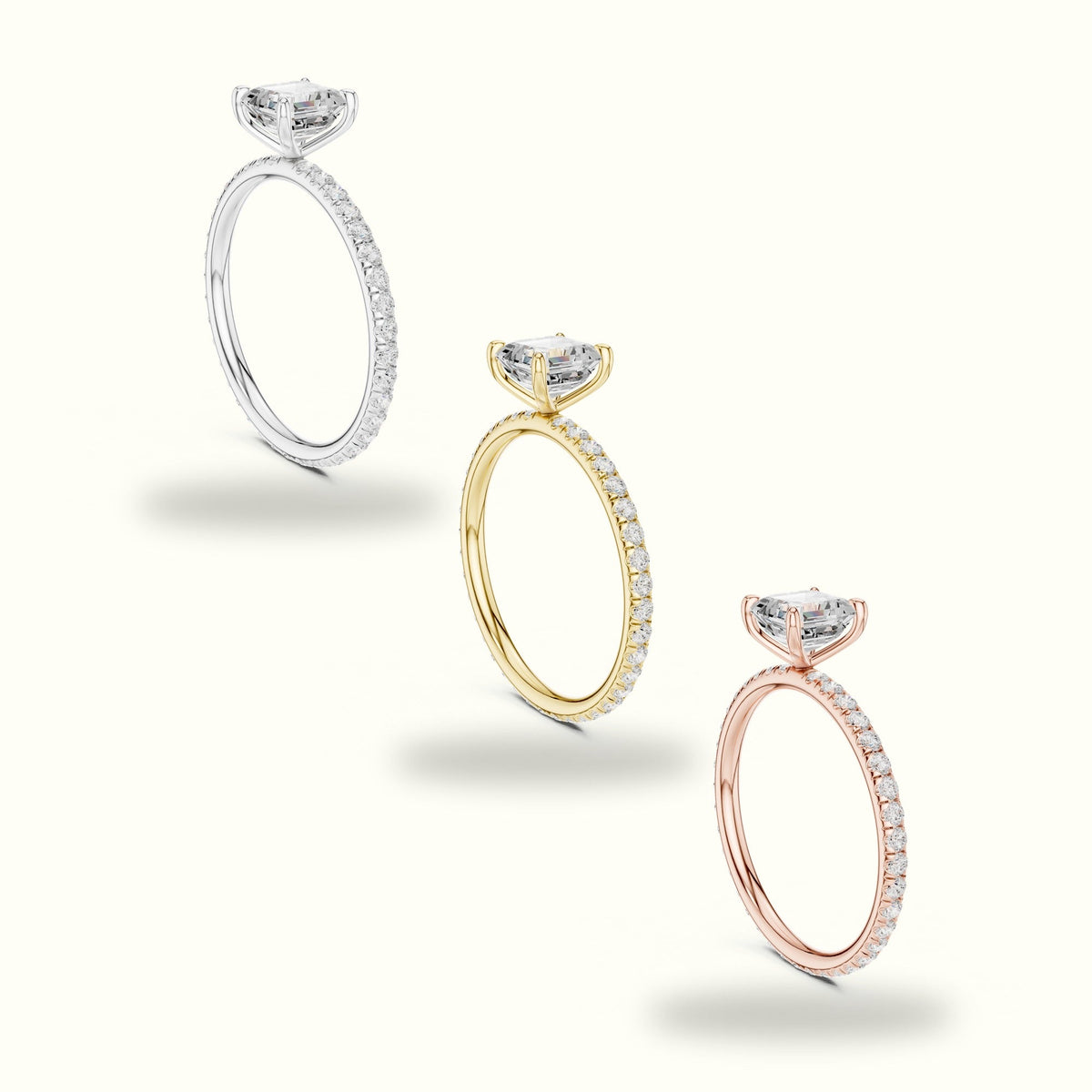 Four-Prong Asscher Lab-Grown Diamond Solitaire Ring — Yellow gold, in yellow, white and rose gold | Crystal N Cuts