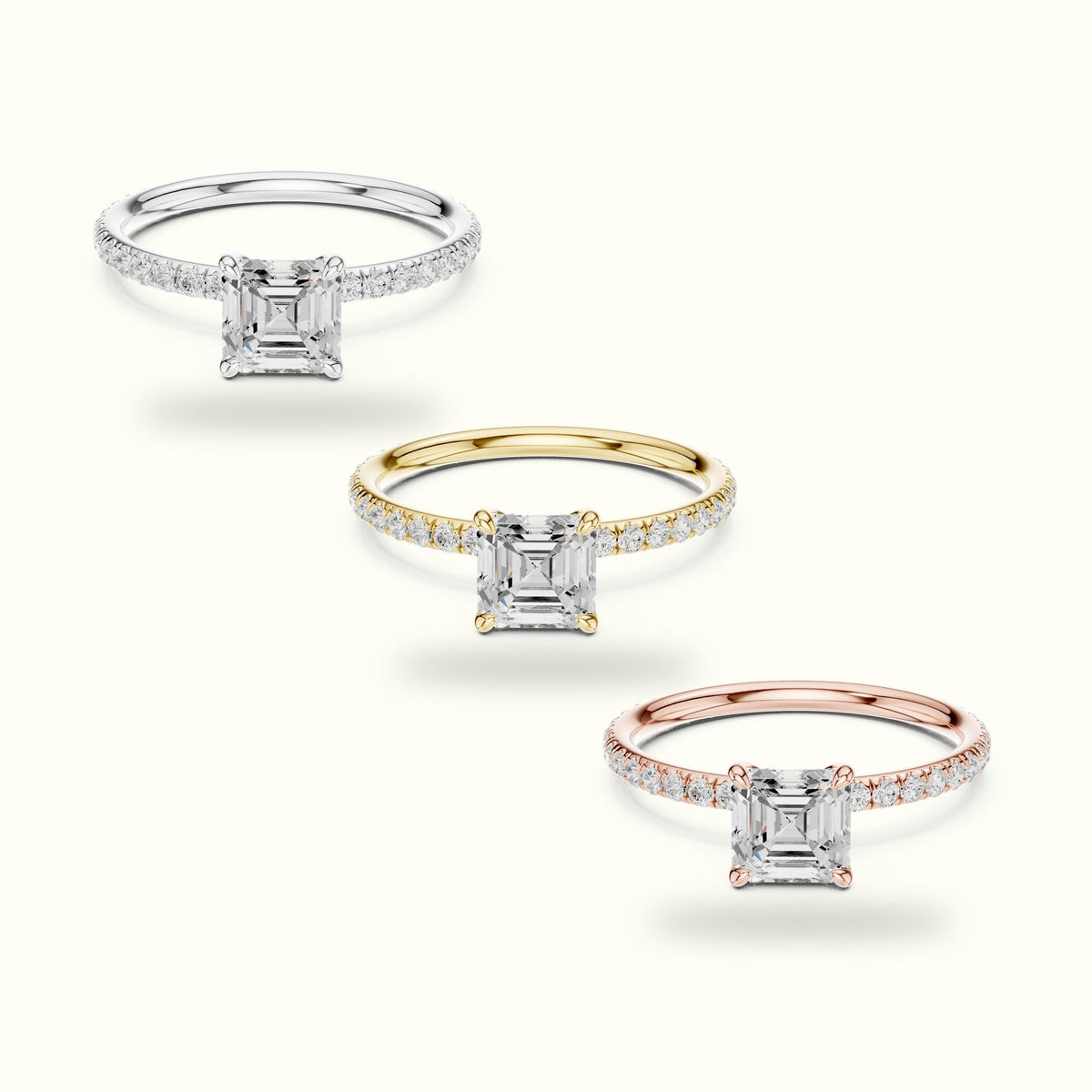 Four-Prong Asscher Lab-Grown Diamond Solitaire Ring — Rose gold, front view | Crystal N Cuts
