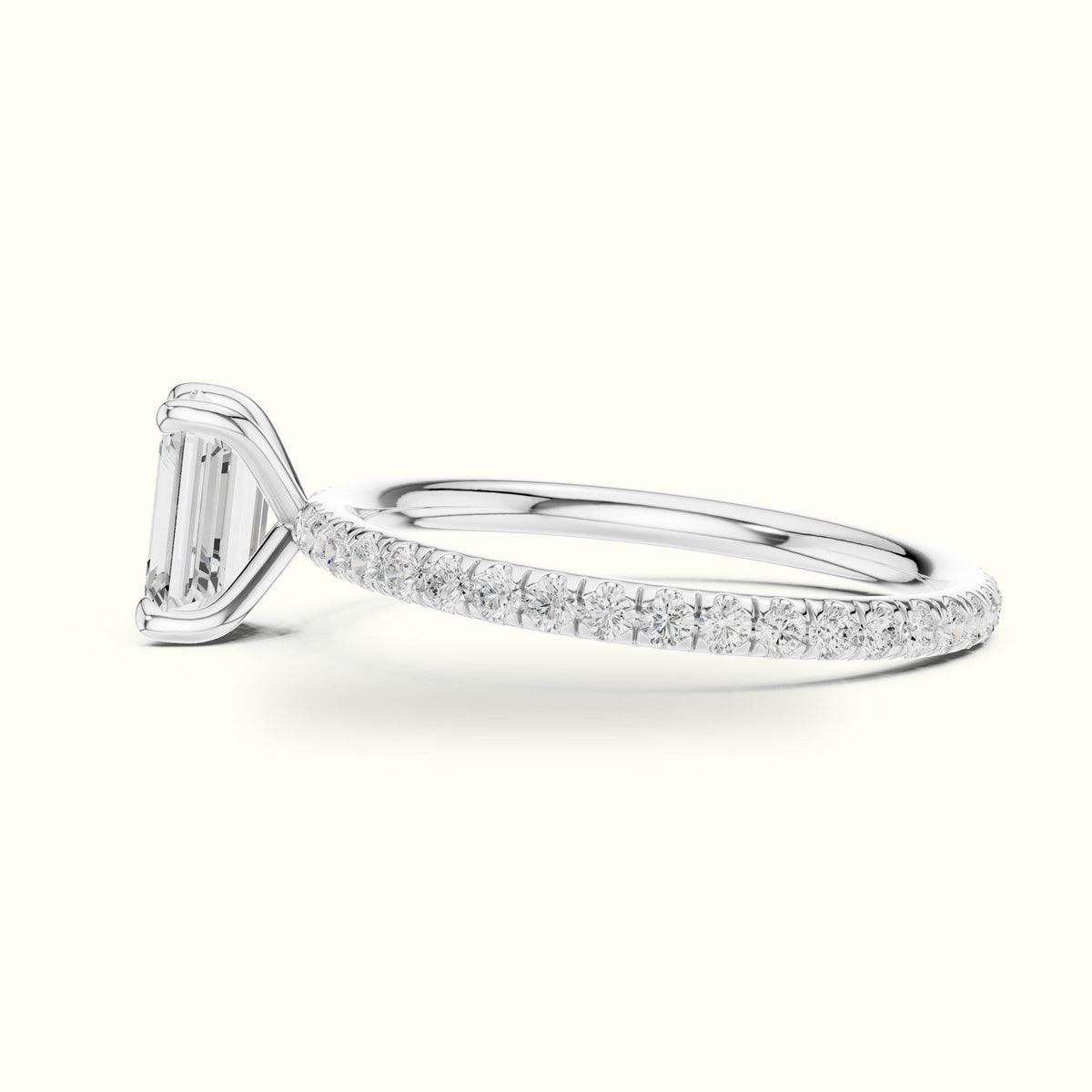 Emerald Shape Four Prong Solitaire Ring — White gold, view 3 | Crystal N Cuts
