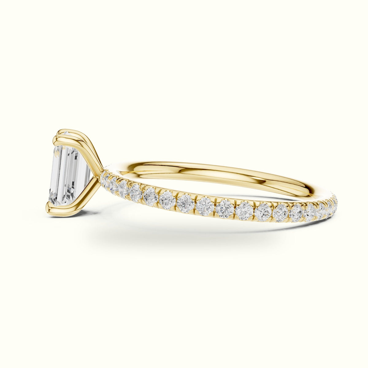 Emerald Shape Four Prong Solitaire Ring — Yellow gold, view 3 | Crystal N Cuts