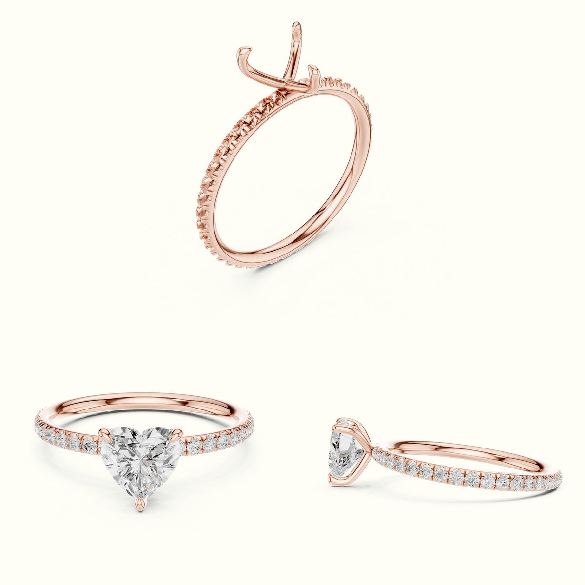 Heart Peg Head Lab-Grown Diamond Solitaire Ring — Rose gold, on the hand | Crystal N Cuts