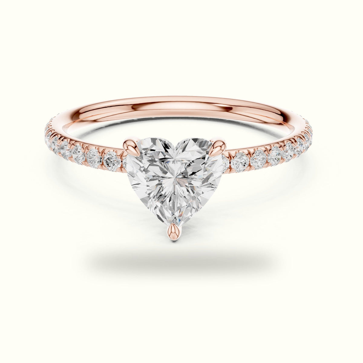 Heart Peg Head Lab-Grown Diamond Solitaire Ring — Rose gold, front view | Crystal N Cuts