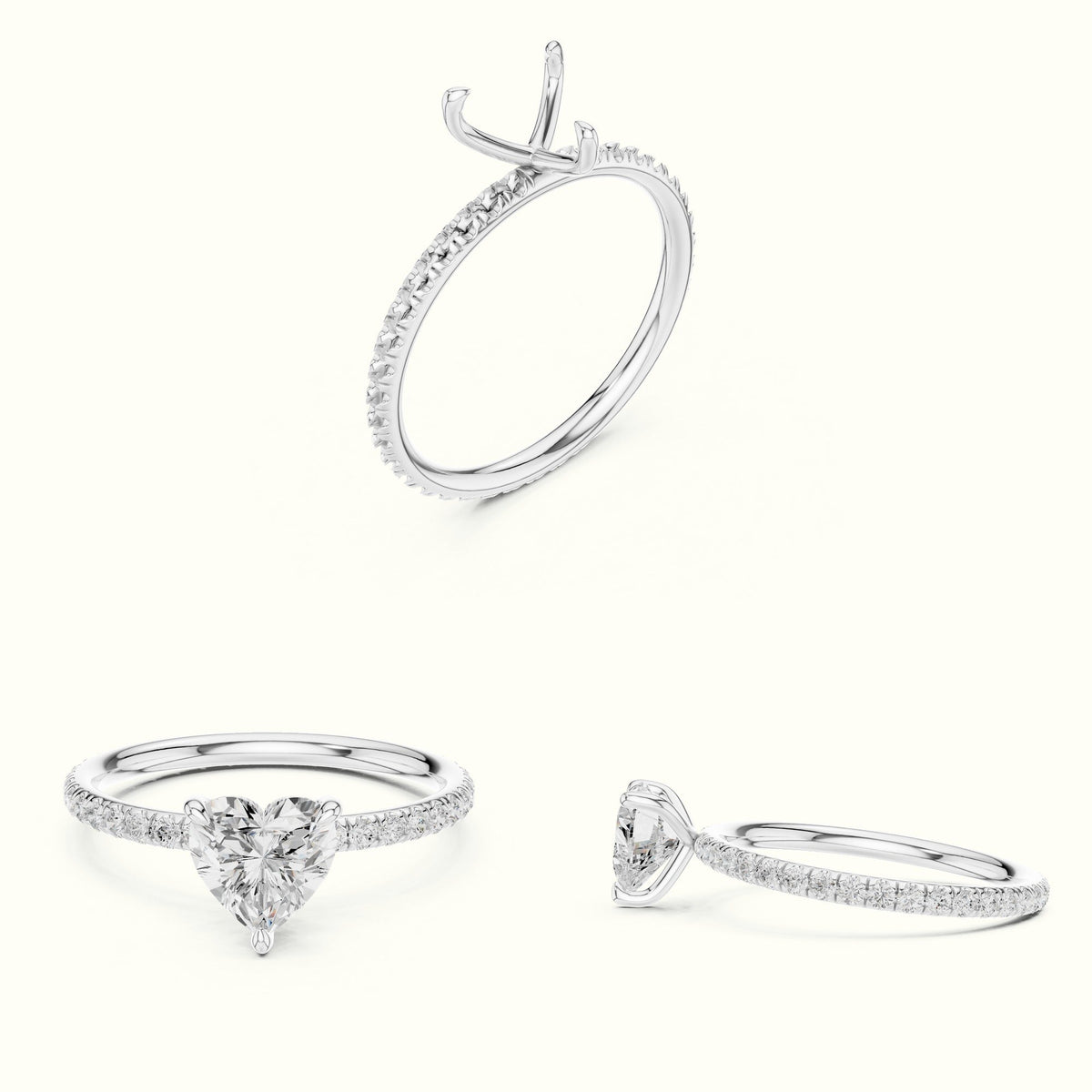 Heart Peg Head Lab-Grown Diamond Solitaire Ring — White gold, on the hand | Crystal N Cuts