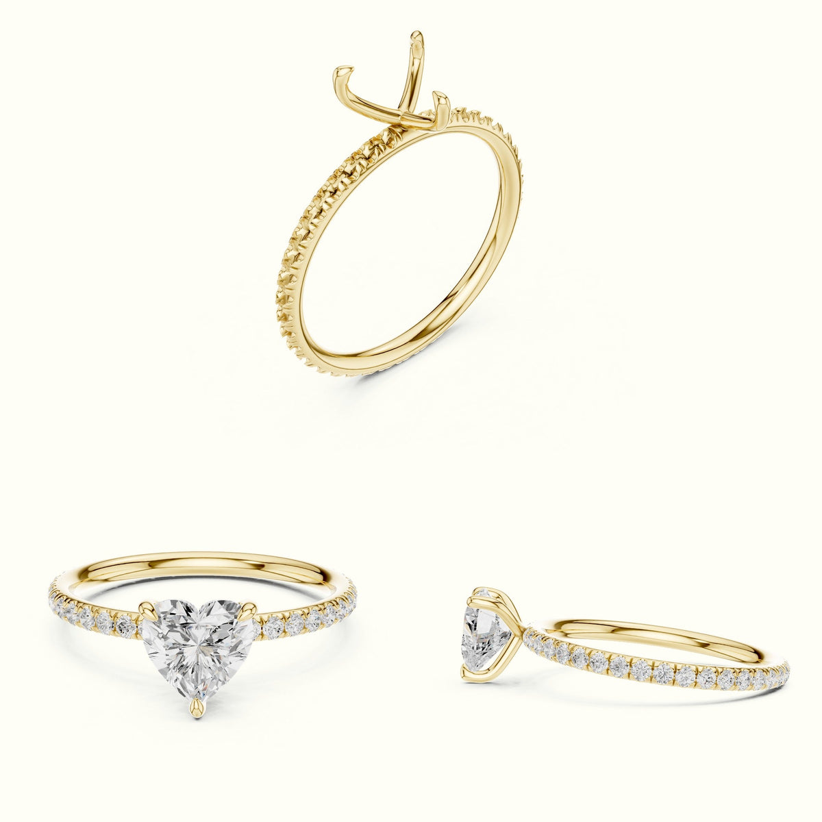 Heart Peg Head Lab-Grown Diamond Solitaire Ring — Yellow gold, on the hand | Crystal N Cuts