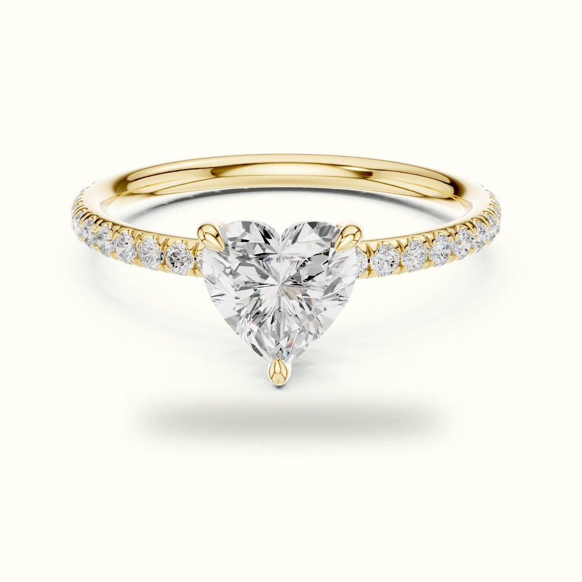 Heart Peg Head Lab-Grown Diamond Solitaire Ring — Yellow gold, front view | Crystal N Cuts