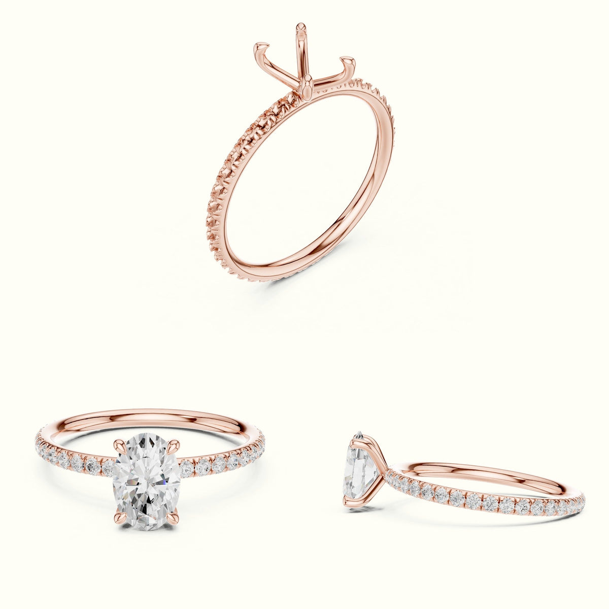 Oval Four-Prong Lab-Grown Diamond Solitaire Ring — Rose gold, on the hand | Crystal N Cuts