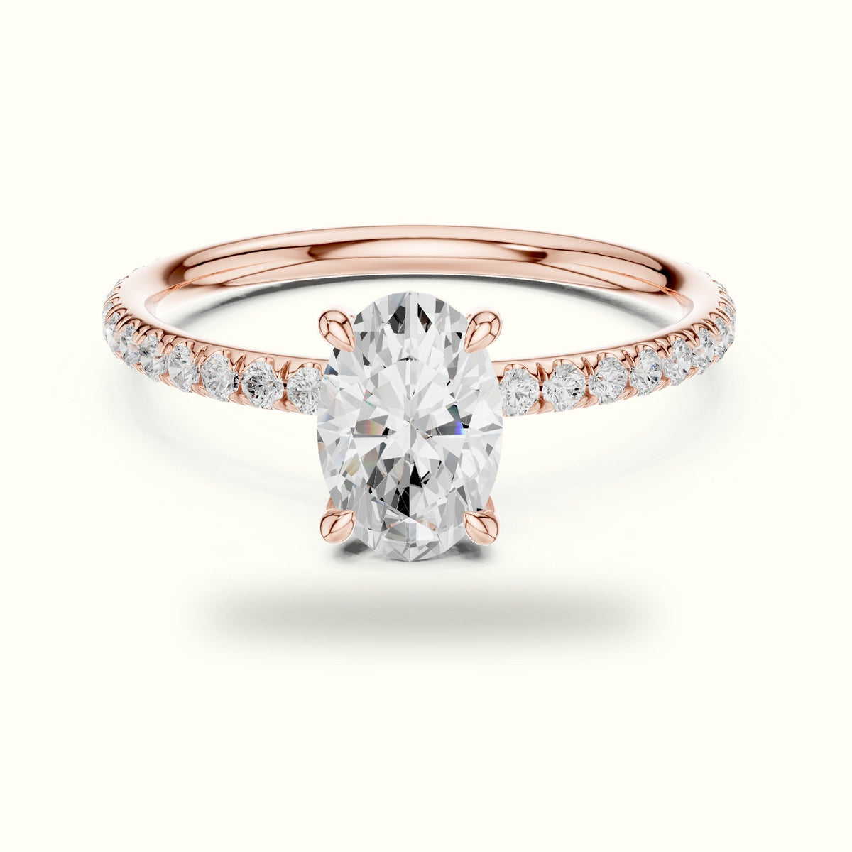 Oval Four-Prong Lab-Grown Diamond Solitaire Ring — Rose gold, front view | Crystal N Cuts