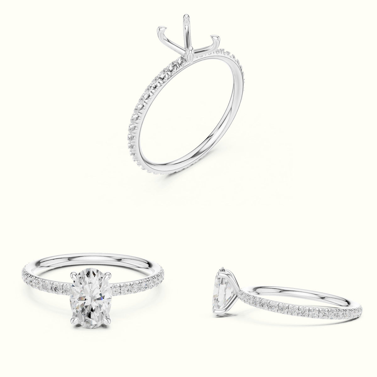Oval Four-Prong Lab-Grown Diamond Solitaire Ring — White gold, on the hand | Crystal N Cuts