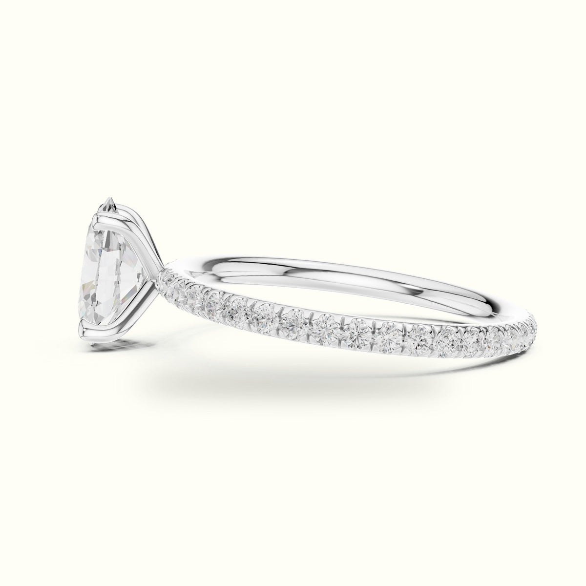 Oval Four-Prong Lab-Grown Diamond Solitaire Ring — White gold, view 3 | Crystal N Cuts