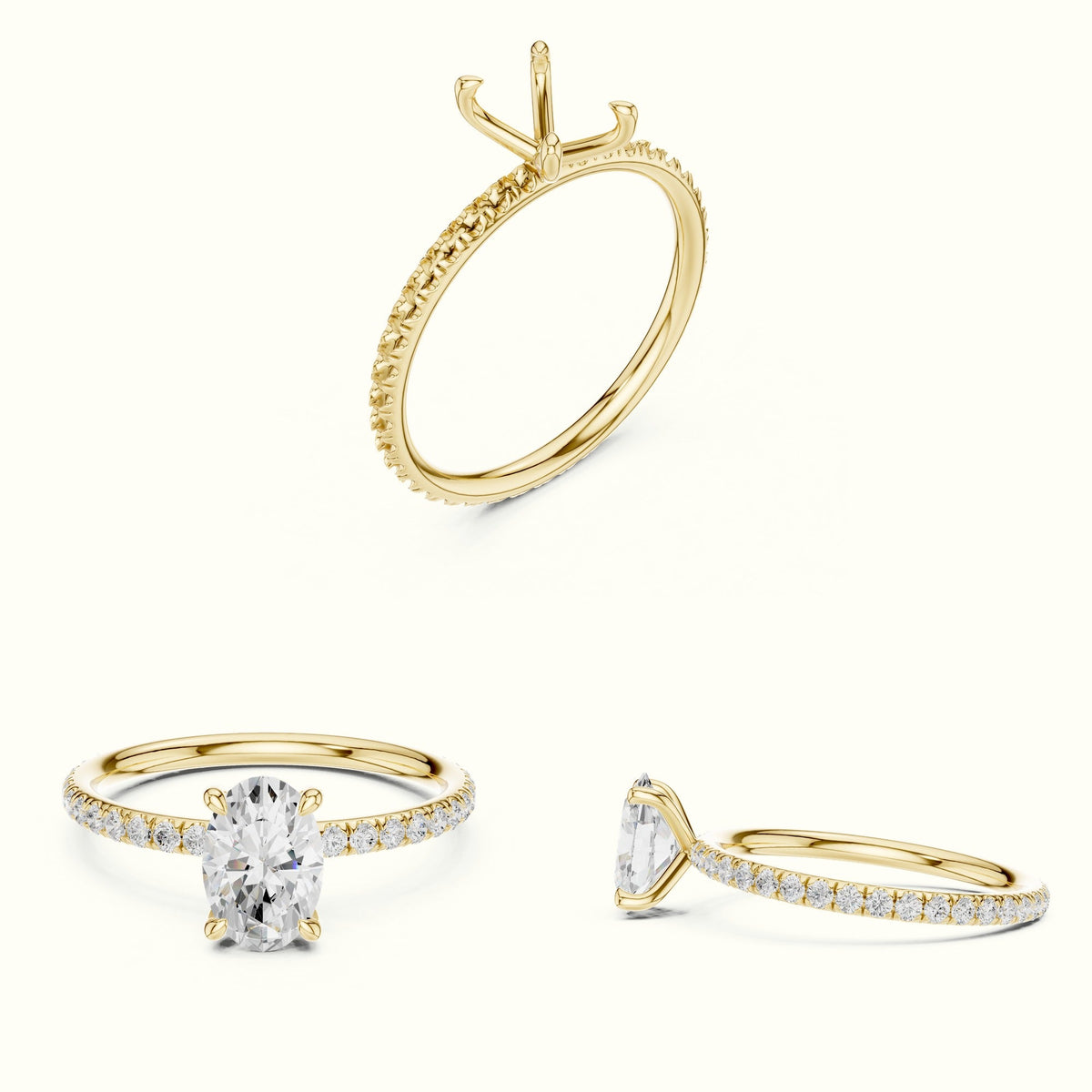 Oval Four-Prong Lab-Grown Diamond Solitaire Ring — Yellow gold, on the hand | Crystal N Cuts
