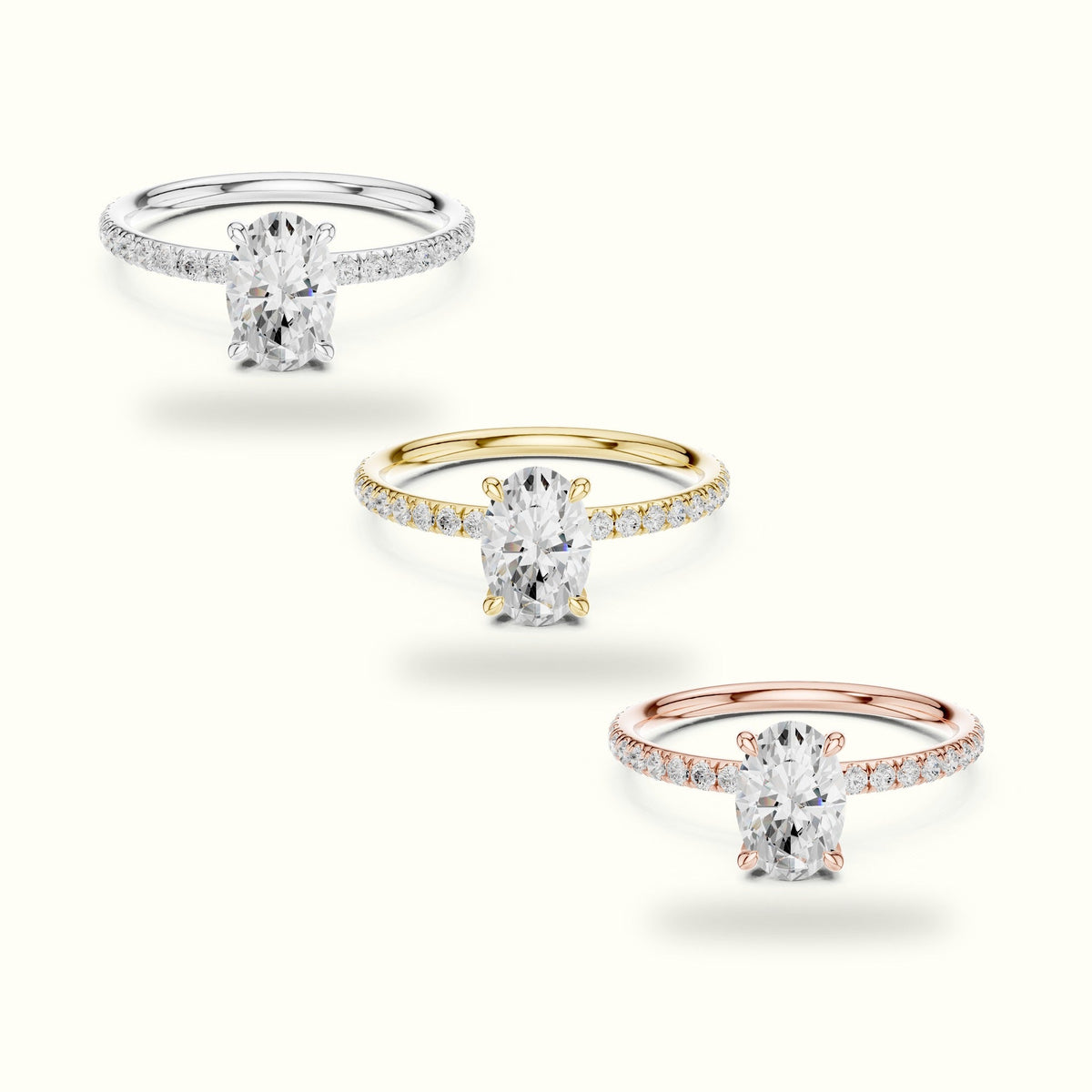 Oval Four-Prong Lab-Grown Diamond Solitaire Ring — Yellow gold, front view | Crystal N Cuts