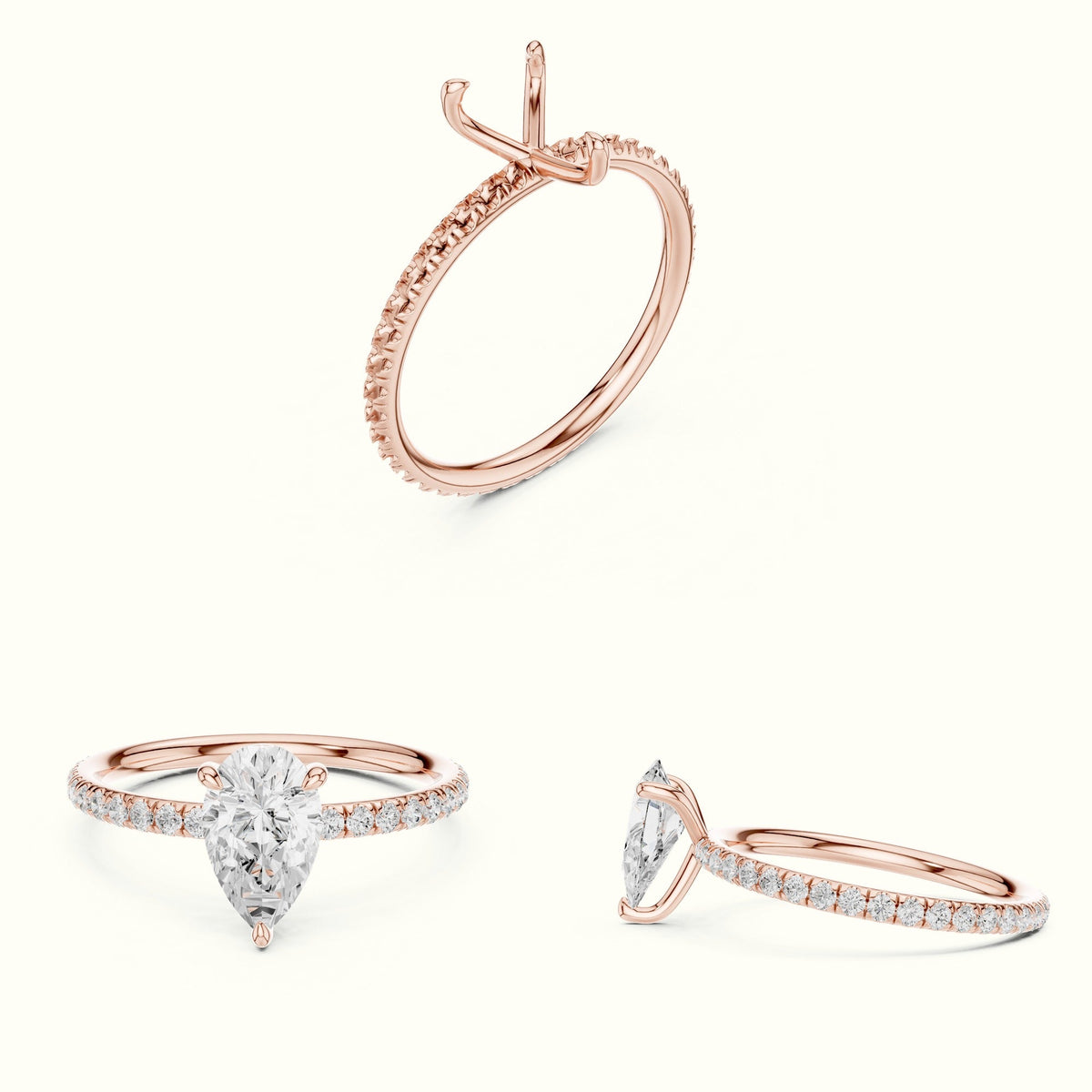 Pear Shape Lab-Grown Diamond Solitaire Ring — Rose gold, on the hand | Crystal N Cuts