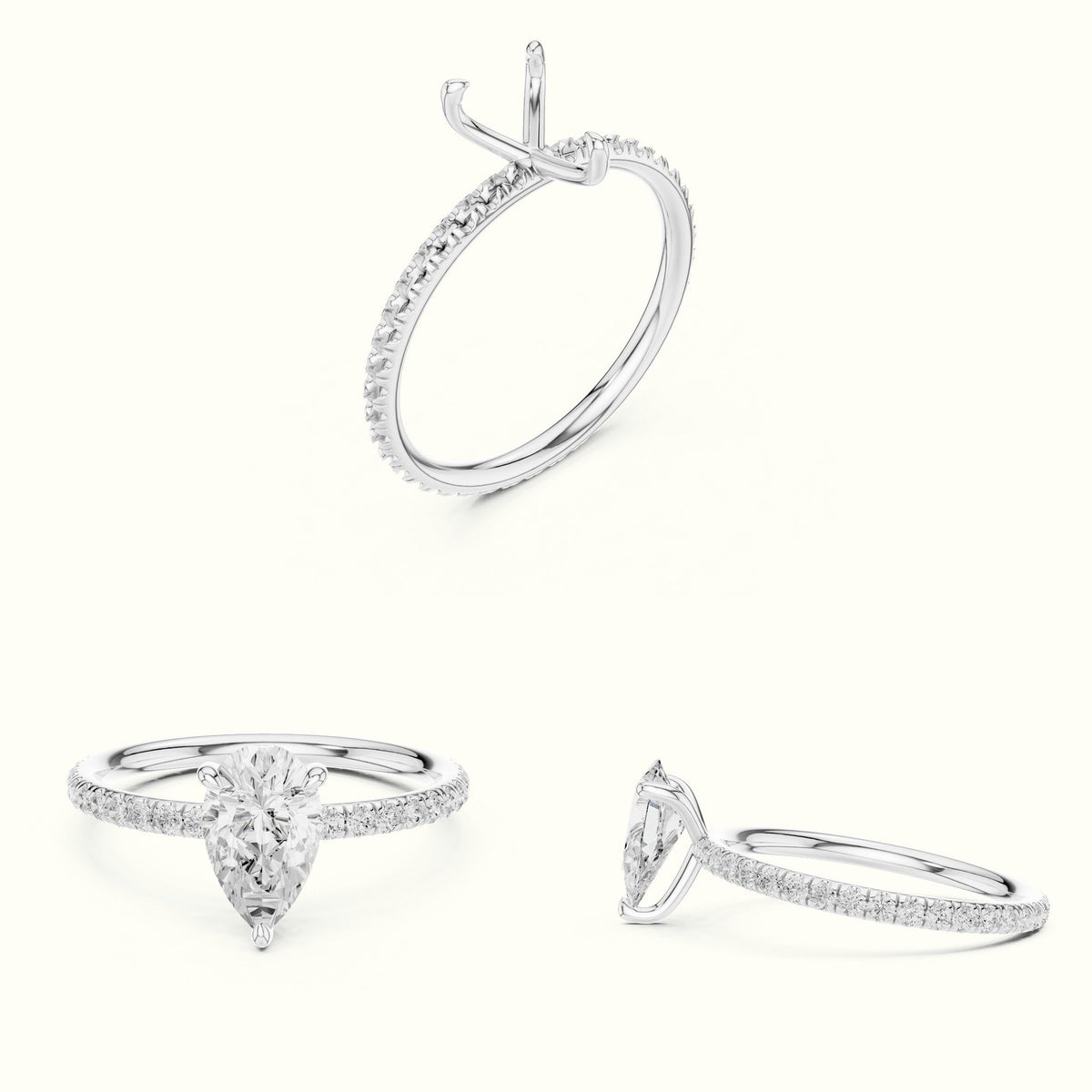 Pear Shape Lab-Grown Diamond Solitaire Ring — White gold, on the hand | Crystal N Cuts