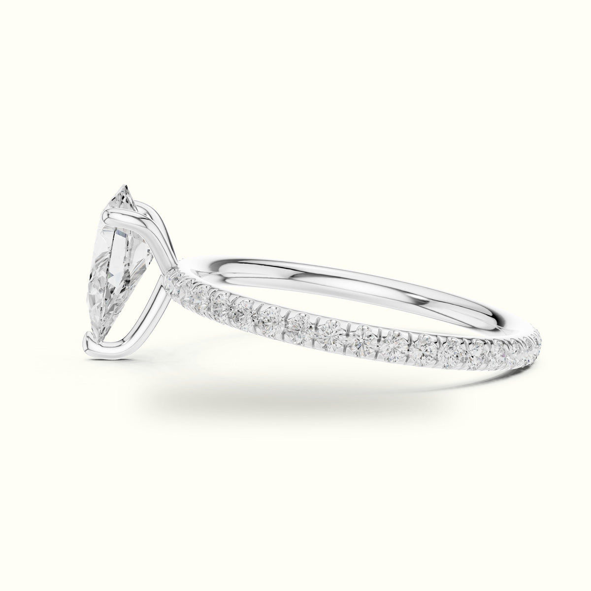 Pear Shape Lab-Grown Diamond Solitaire Ring — White gold, view 3 | Crystal N Cuts