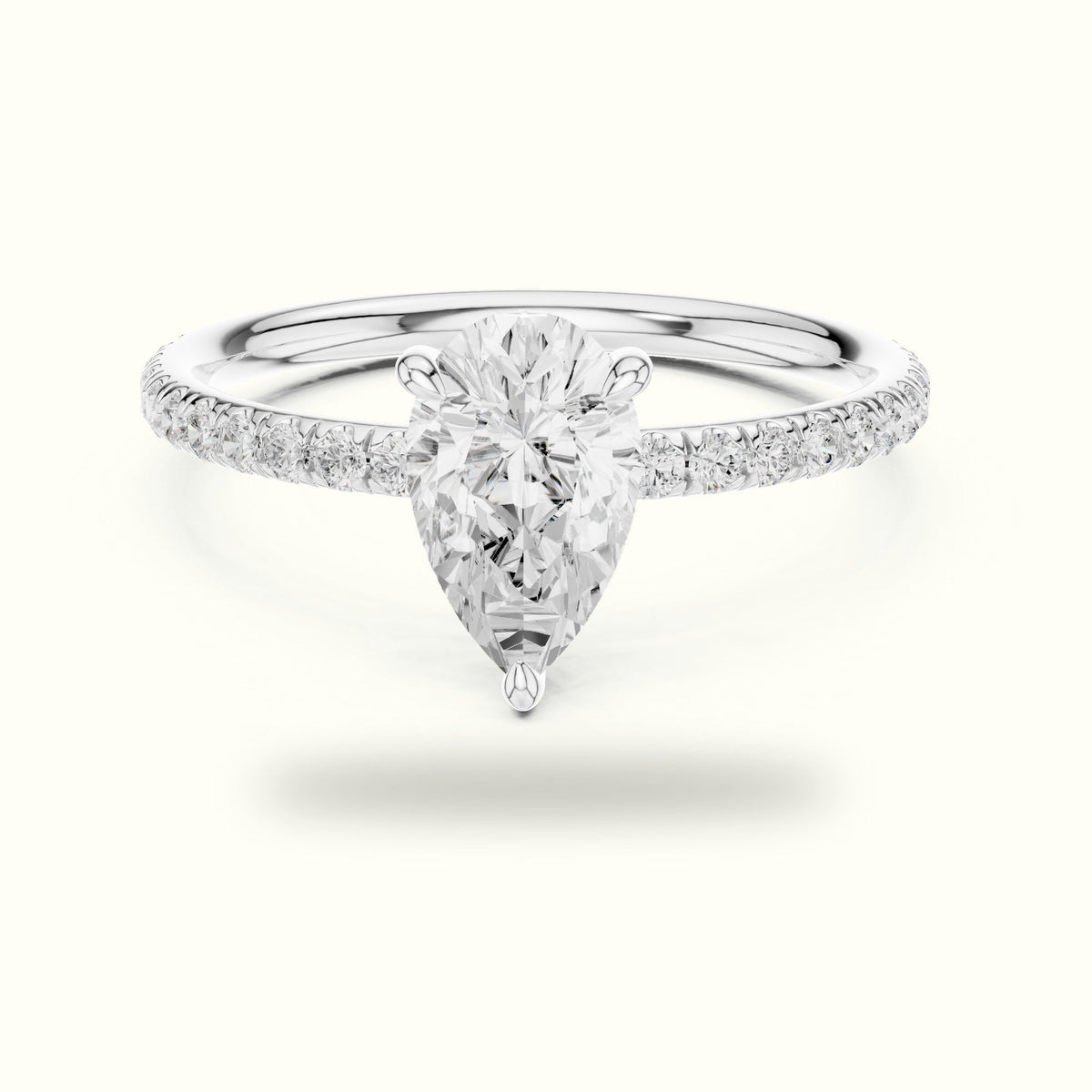 Pear Shape Lab-Grown Diamond Solitaire Ring — White gold, front view | Crystal N Cuts